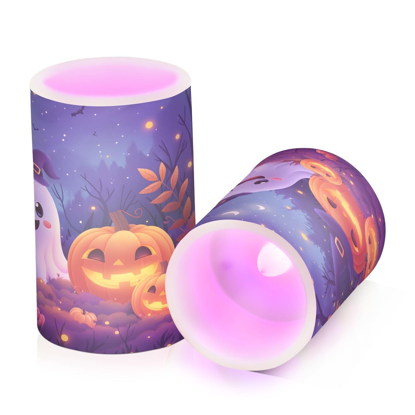 BOENLE Flickering Flameless Candles, Halloween Ghosts Pumpkins LED Candles with Remote Timer, Set of 2 Battery Operated Candle for Valentine Wedding Birthday