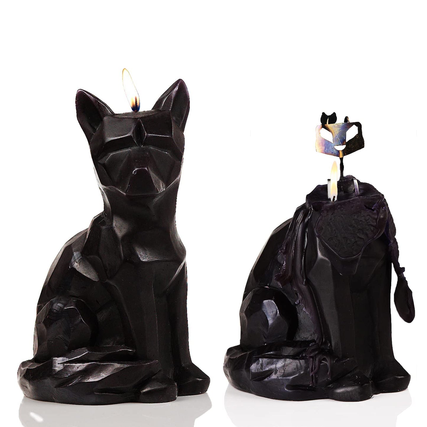 Geometric Fox Candle - Spooky Unique Gift for Animal Lovers - Goth, Gothic Skeleton Candle 7" H - Burns for 5 Hours