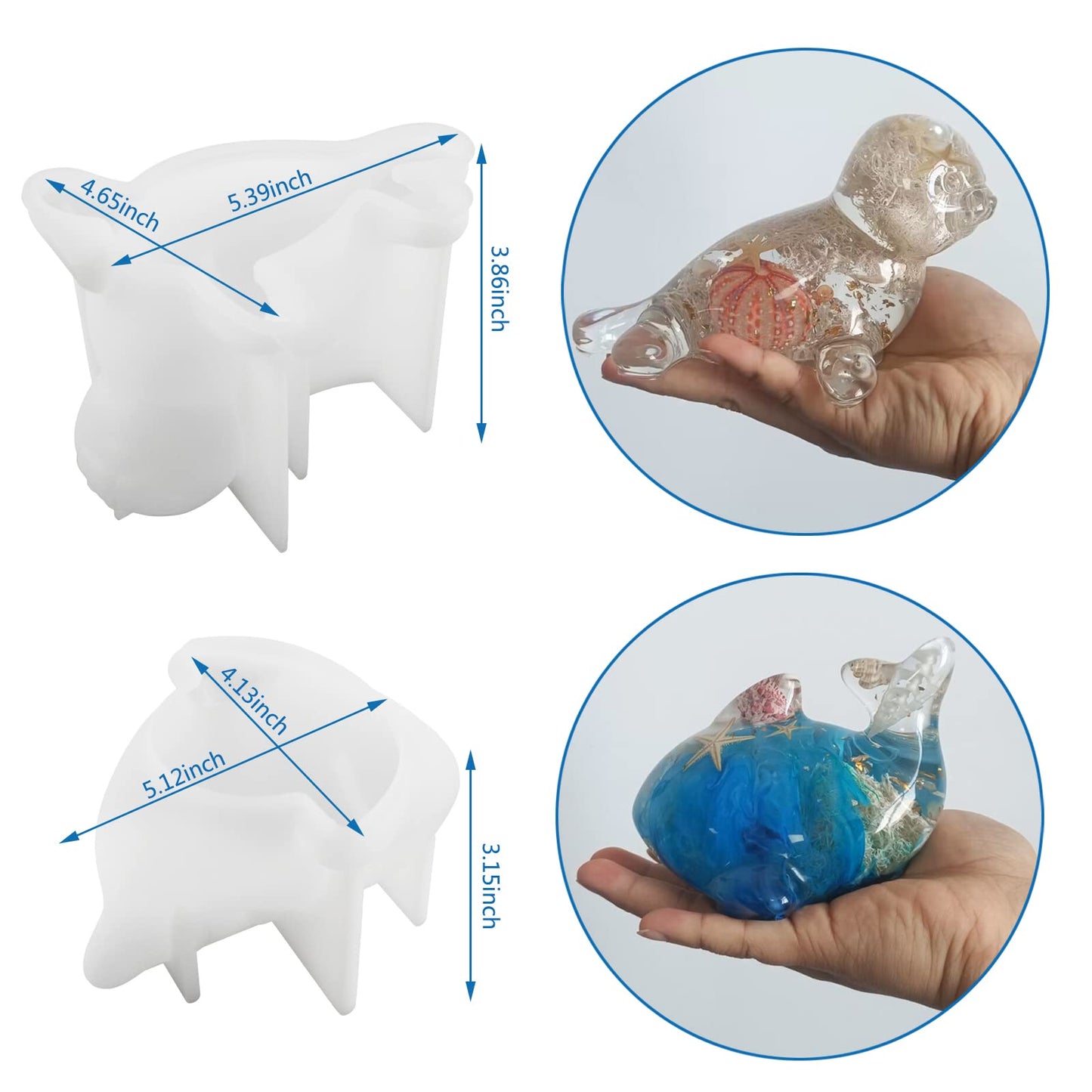 Voaesdk 2Pcs 3D Dolphin Seal Resin Molds Silicone, Cute Whale Sea Dog Epoxy Resin Moulds, Large Ocean Animal Silicone Mold for Resin,DIY Craft,Home Office Cabinets Wall Desktop Decor
