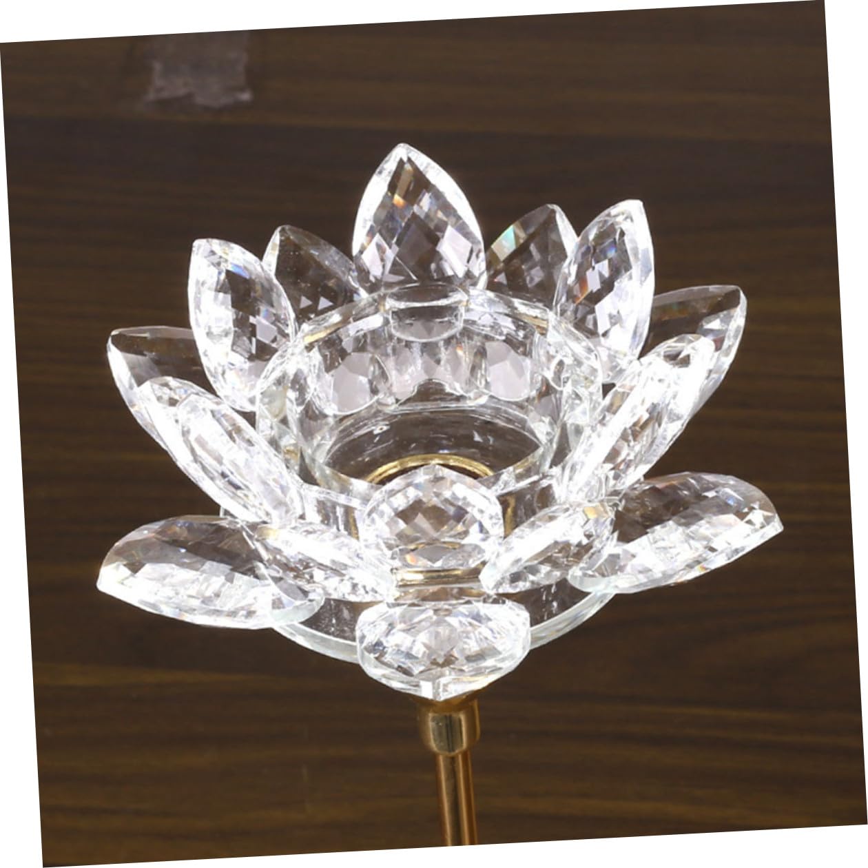 Beavorty Crystal Lotus Metal Candlestick Holder Small Gold Wedding Candle Stand Decorative Dining Room Candle Stick Holder