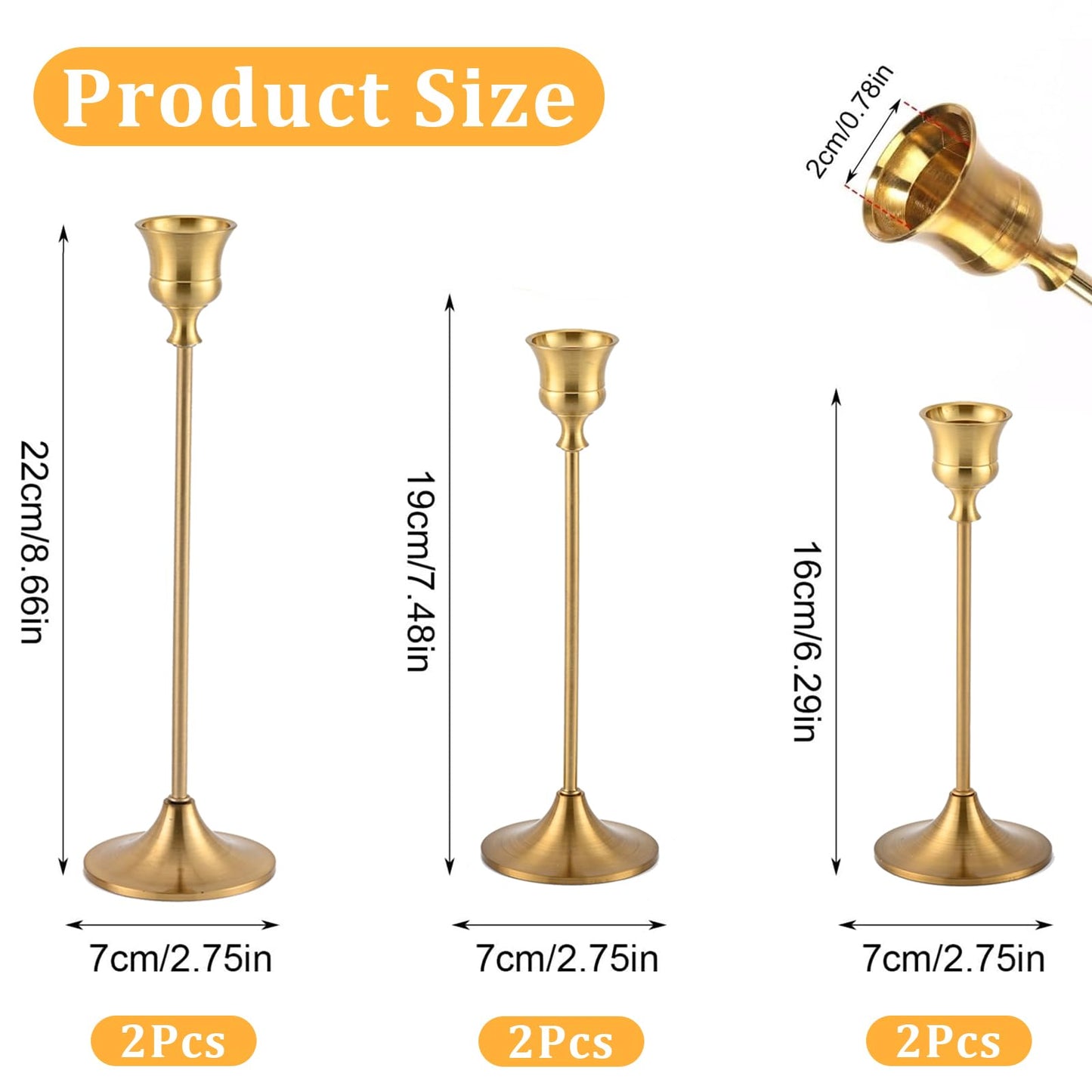 6Pcs Candlestick Holders,Brass Gold Metal Taper Candle Holder for Pillar Candles Sticks Holder for Wedding Fireplace Table Centerpiece Mantel Housewarming Gift