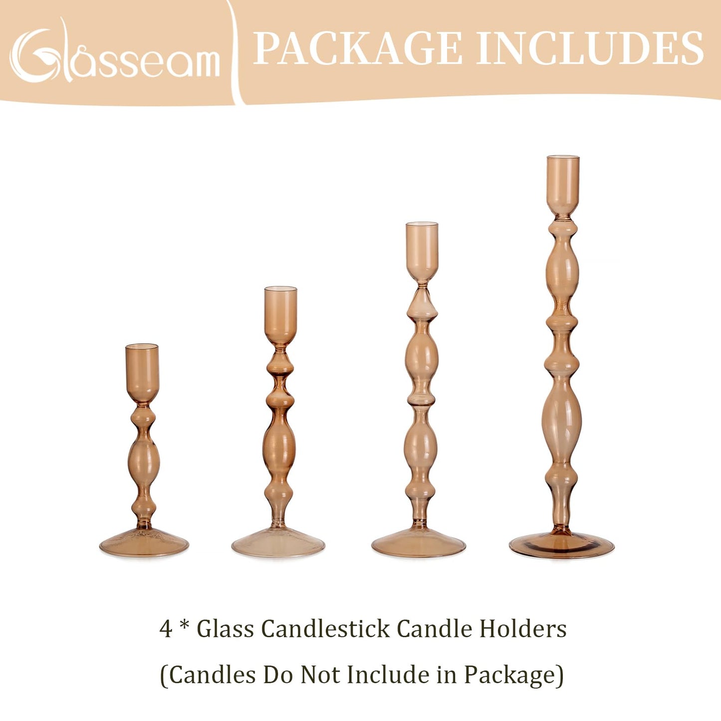Glass Candle Stick Candle Holder : Glasseam Amber Taper Candle Holder Set of 4 Modern Candle Sticks Holder Decor Tall Decorative Candle Holders for Table Fall Centerpiece Dining Thanksgiving Halloween