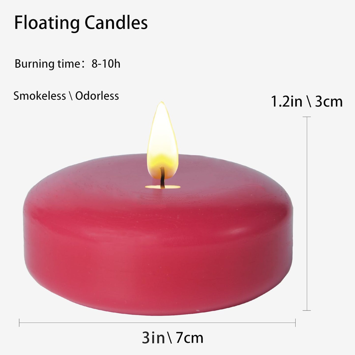 Red Floating Candles 3 inch 12 Pack - Floating Candles for centerpieces - Wedding Decor - Burning Time 8-10 Hours