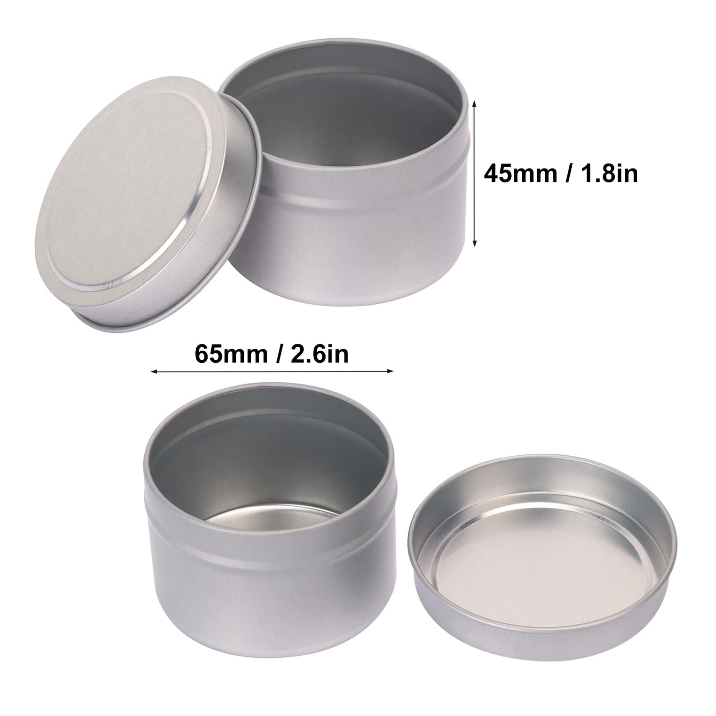 Biugaaufai 72 Pack 4 oz Sliver Metal Candle Tins with Lids, Round Bulk Metal Candle Jar, Matte Finish, Round 4 oz Candle Tins for DIY Candle Making and Storage
