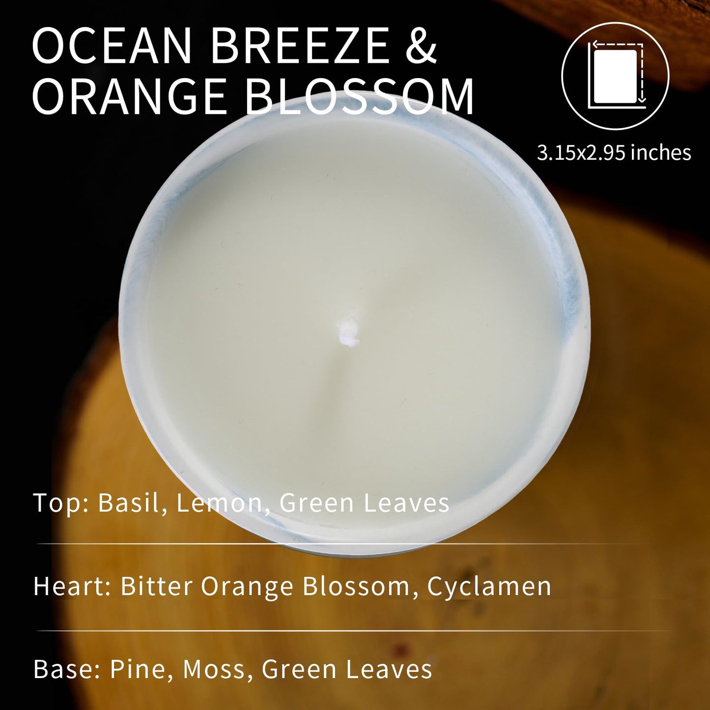 Rozzanguo Luxury Marble Jar Scented Candle | Women Men | Non Toxic 100% Natural Coconut & Soy Wax Blend Cotton Wick | Hand Poured Highly Scented Long Lasting (Ocean Breeze & Orange Blossom, 7 Ounces)