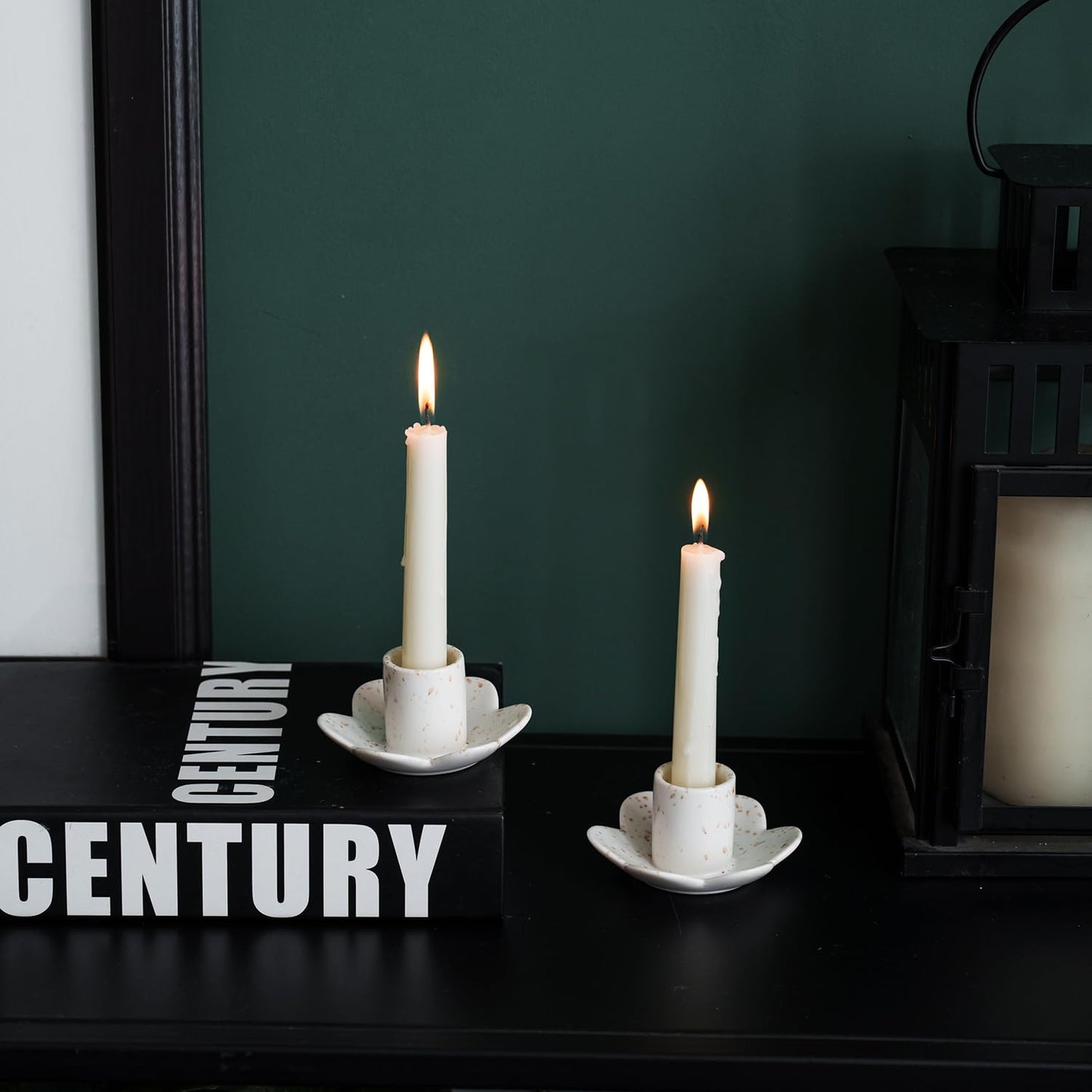 VIRFONOR Ceramic Taper Candle Holders for Table Centerpiece, Decorative Candlestick Holders for Home Wedding Party, Housewarming Gifts, Pack of 2, Flower Shape, White
