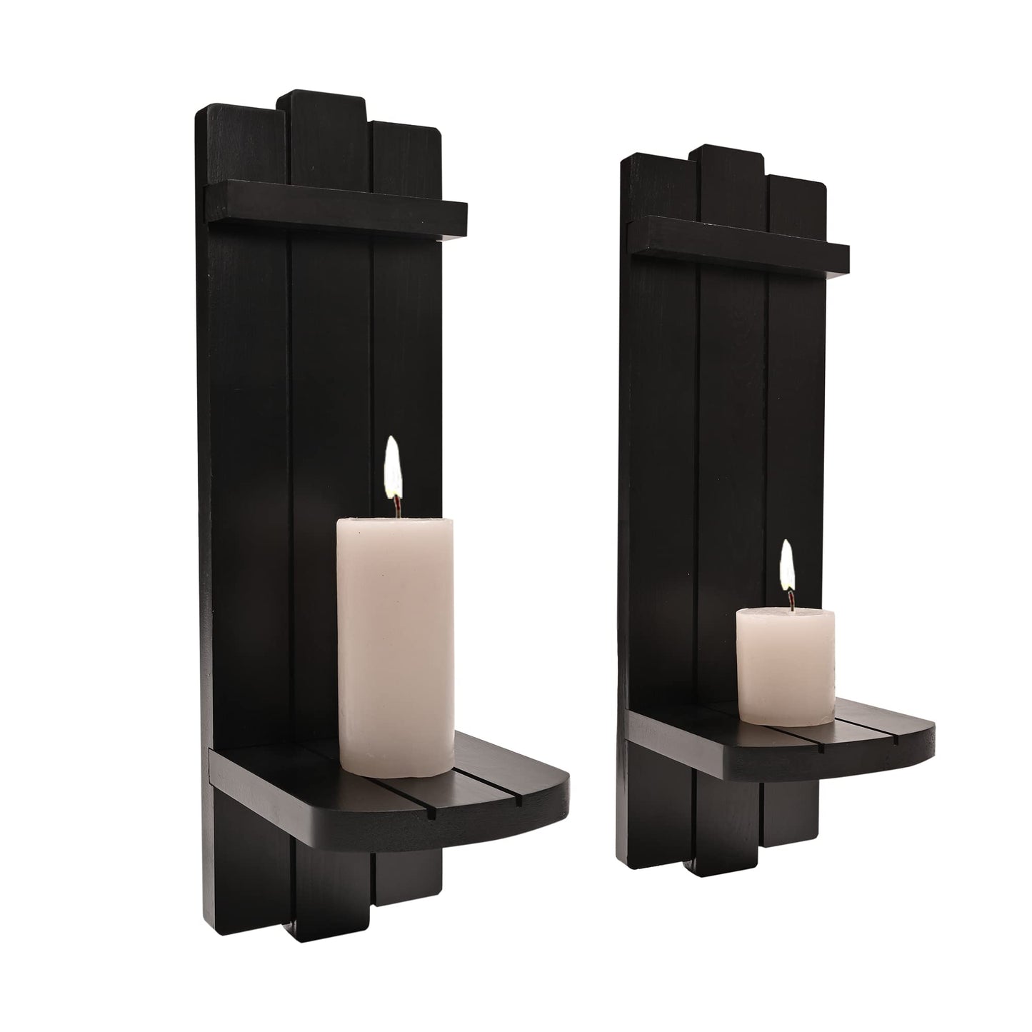Yorkmills Sconces Set of 2, Rustic Home Decor, Farmhouse Wall Art Floating Candle Holder Shelf, Black Decorations for Living Room, Dining Room, Bedroom, Bathroom