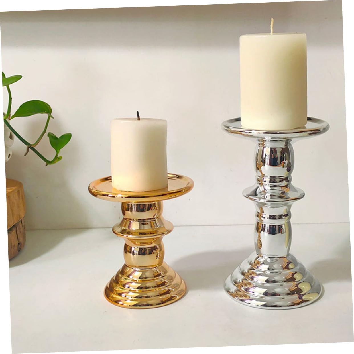 Yardenfun Elegant European Candlestick Holder Electroplating Ceramic Candle Stand for Weddings Christmas Home Decor Gold Finish Chic Design Multi-Purpose Decoration
