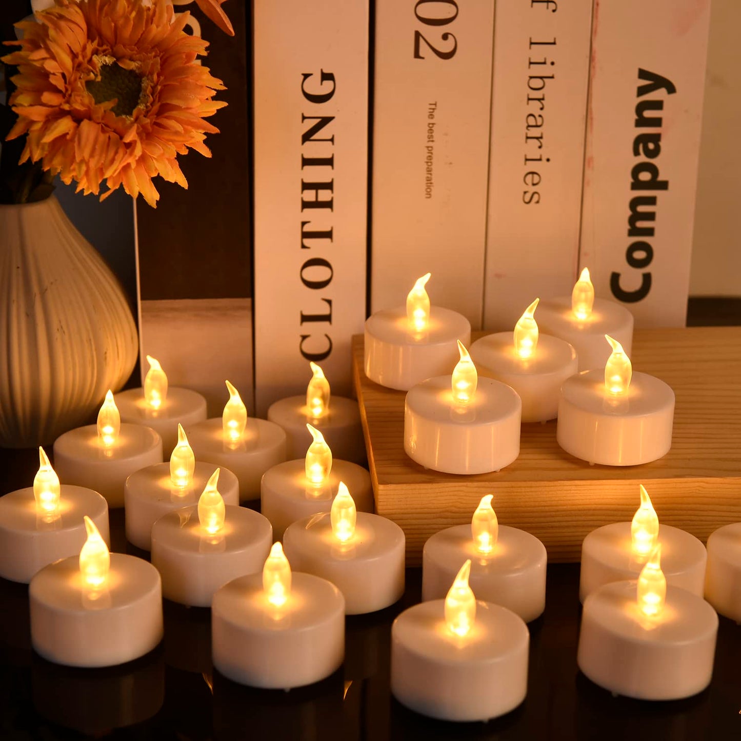 Tea Light, 100 Pack Flameless LED Tea Lights Candles Flickering Warm Yellow 200+ Hours Battery-Powered Tealight Candle. Ideal for Party, Wedding, Birthday, Gifts and Home Decoration (100 Pack)