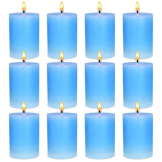 Pillar Candles, 2x3 Inch Blue Pillar Candles, 12 Pack of Unscented Pillar Candles for Home, Weddings, Parties and Tables, Burns 24 Hours