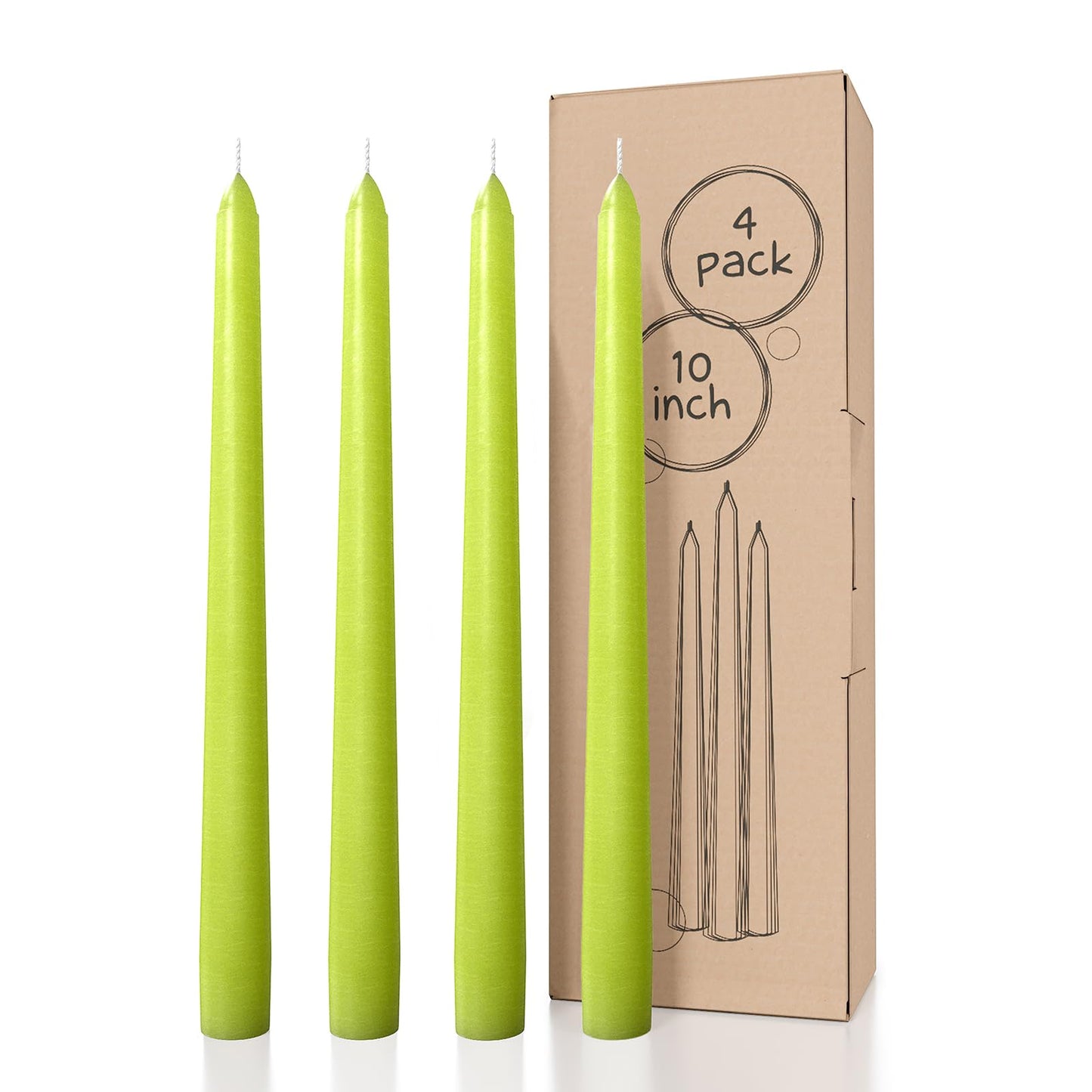 CANDWAX 10 inch Olive Taper Candles Set of 4 - Dripless Unscented Candlesticks - Perfect as Dinner Table Centerpiece Tapers or Household Decor