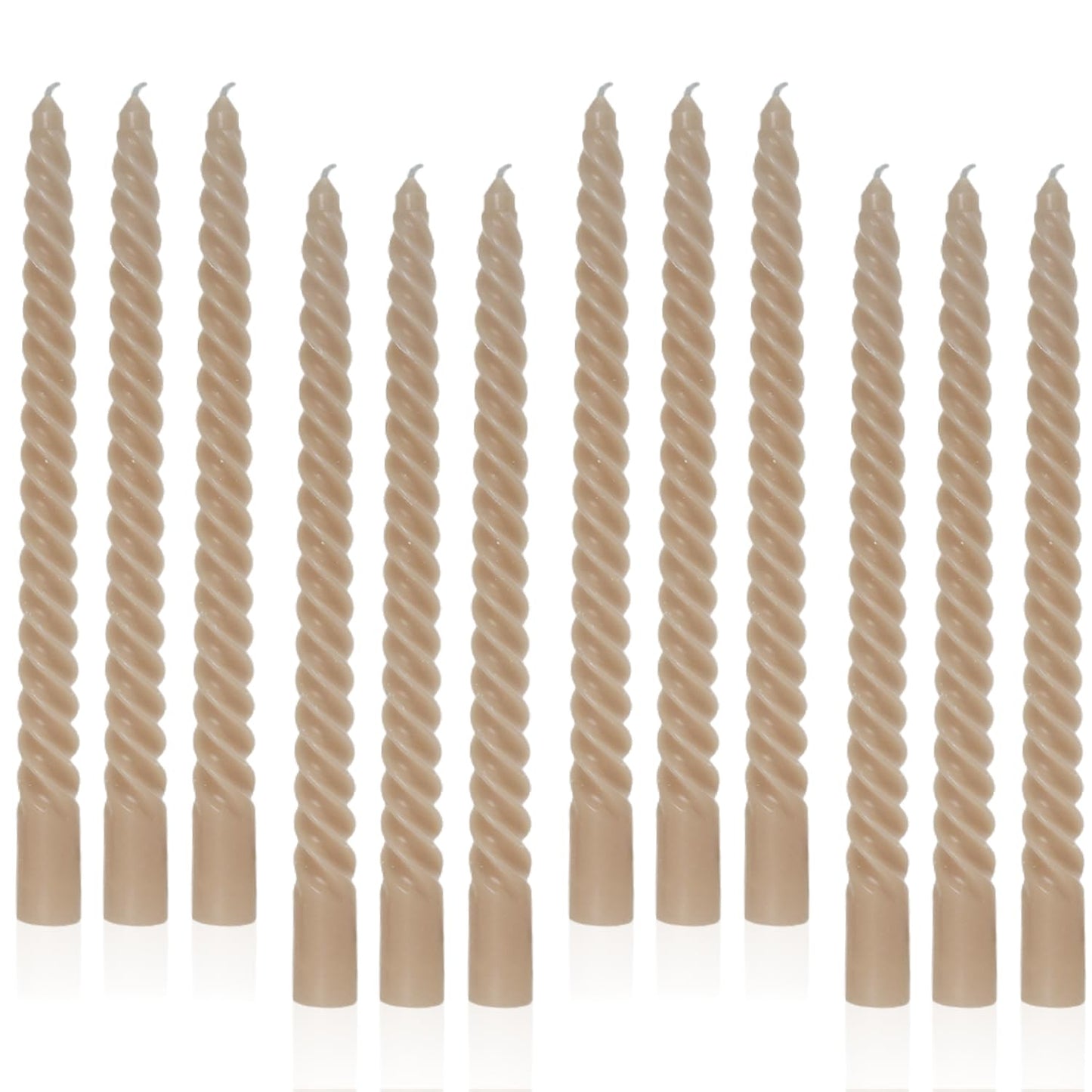 LPUSA Sahara Beige Taper Candles Brown Spiral Candle Sticks,Unscented Dripless Long Candlesticks for Holiday,Wedding and Fall Decoration,10inch,12 Pack,E