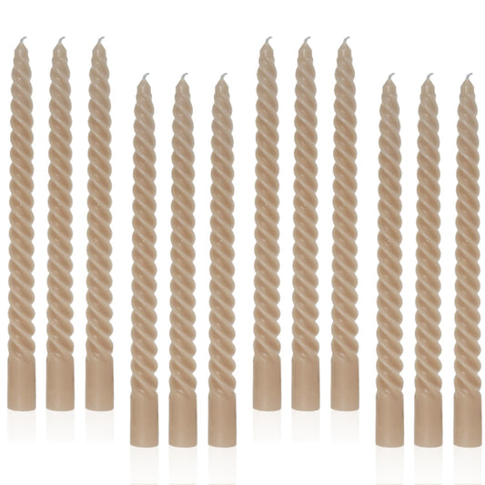 LPUSA Sahara Beige Taper Candles Brown Spiral Candle Sticks,Unscented Dripless Long Candlesticks for Holiday,Wedding and Fall Decoration,10inch,12 Pack,E