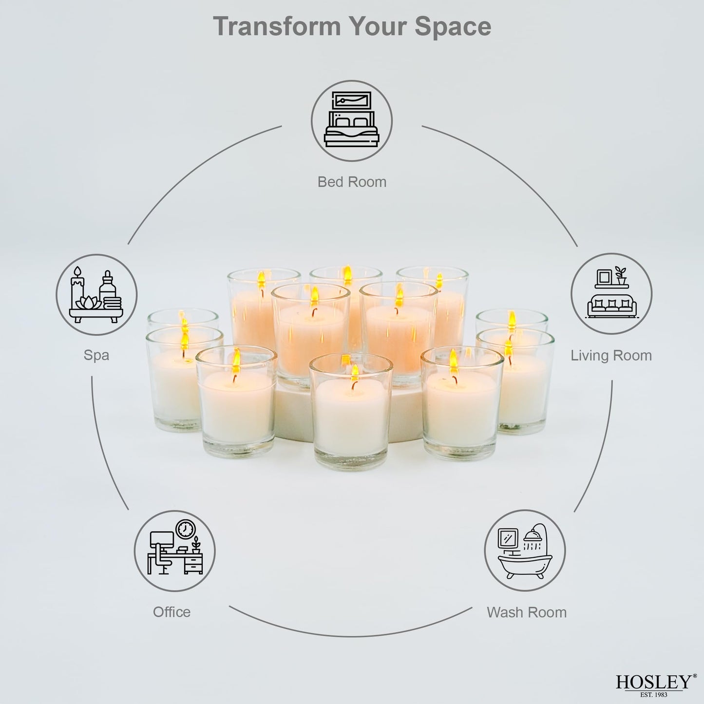 Hosley 48 Pack White Unscented Votive Candles, Clear Glass, Hand-Poured Wax, Bulk Wedding & Party Candles for Gifts, Tables, Aromatherapy & Holidays Party Weddings Birthdays (White)