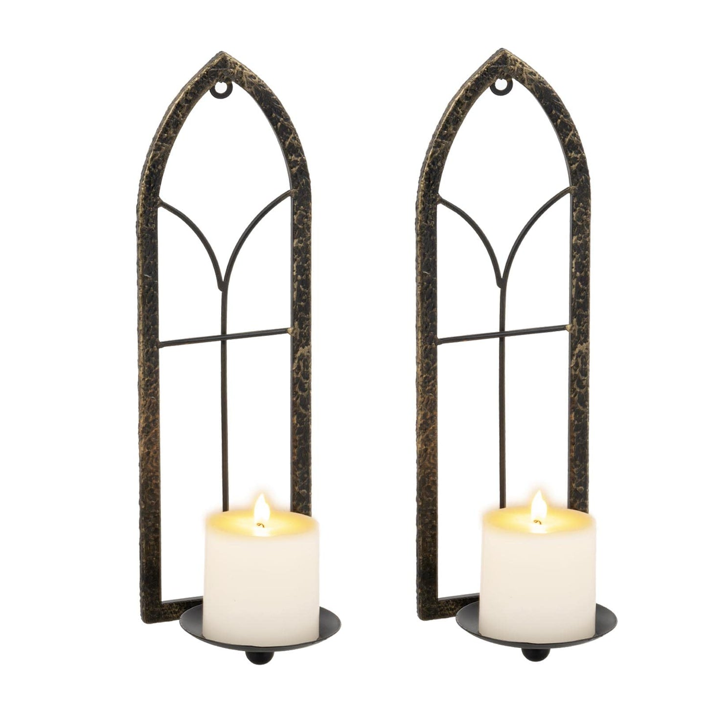 GAKA Metal Rustic Wall Sconce Candle Holder Set of 2 Black Gold Wall Gothic Mount Candle Sconce Holder for Living Room, Bathroom, Dining Room,Window Styling
