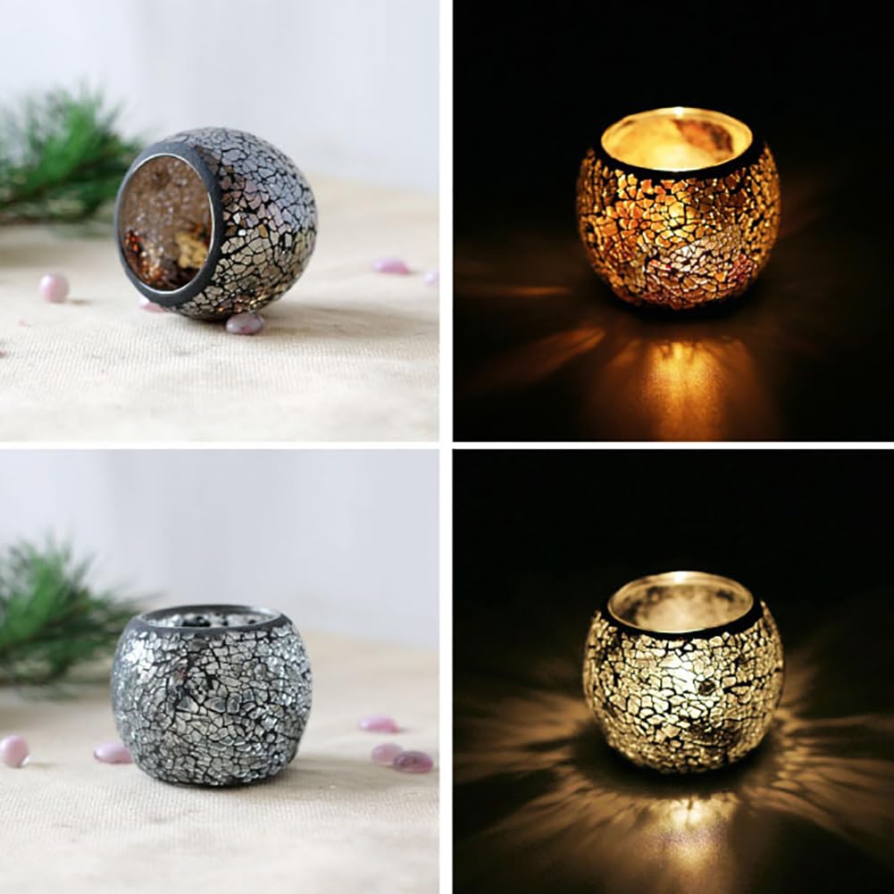 Mosaic Glass Votive Candle Holder, Handmade Tea Light Holder Romantic Candlestick for Vase Pen Holder Romantic Valentine Centerpiece Candle Holder Wedding Party Table Decorations (Pink)