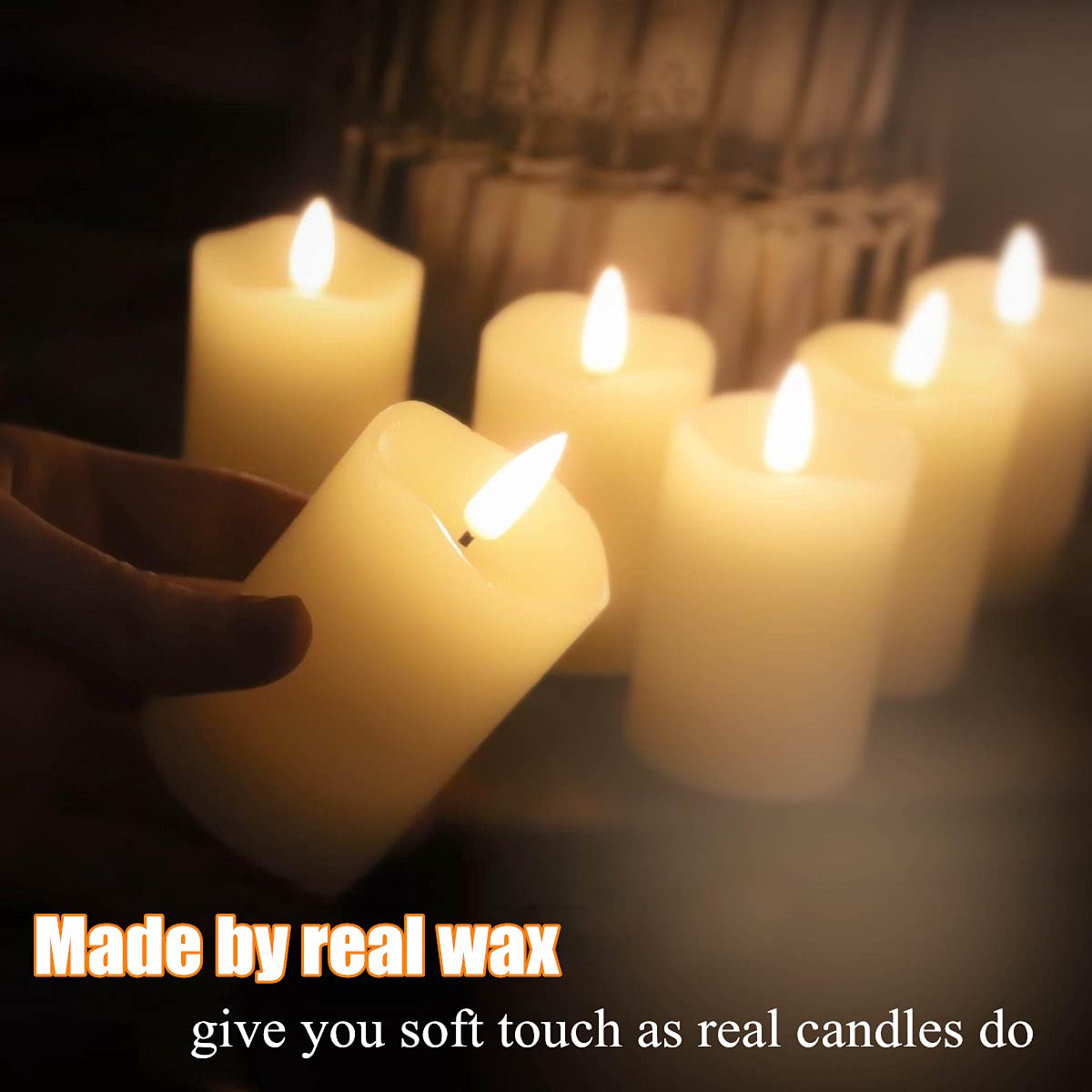 Eywamage Ivory Flameless Votive Candles with Timer Batteries, 2x3 inch Small LED Pillar Candles Flickering Set of 6