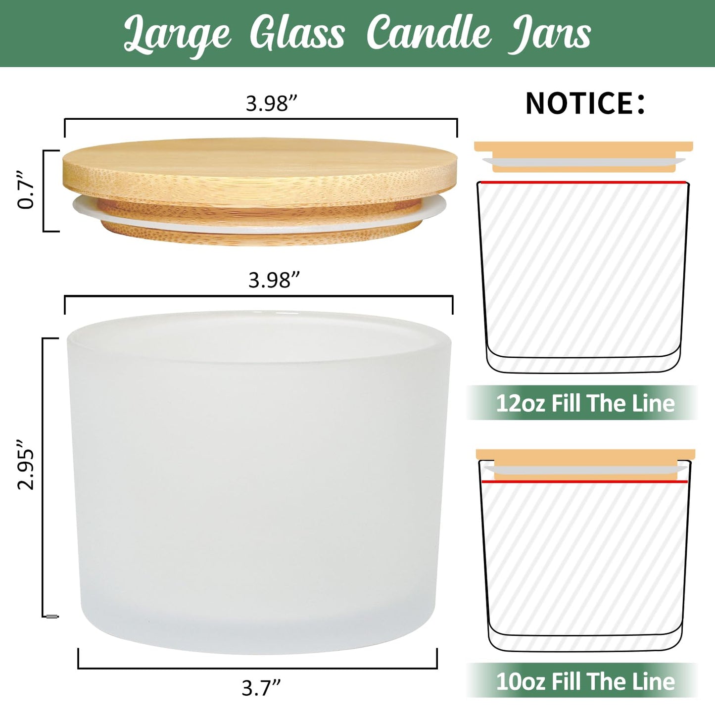SUPMIND 12 fl.oz Candle Jars, 8 Pack Large Frosted Empty Glass Jars for Candle Making with Bamboo Lids, Wide Mouth Container Bulk, Ideal for Candle Business Owners
