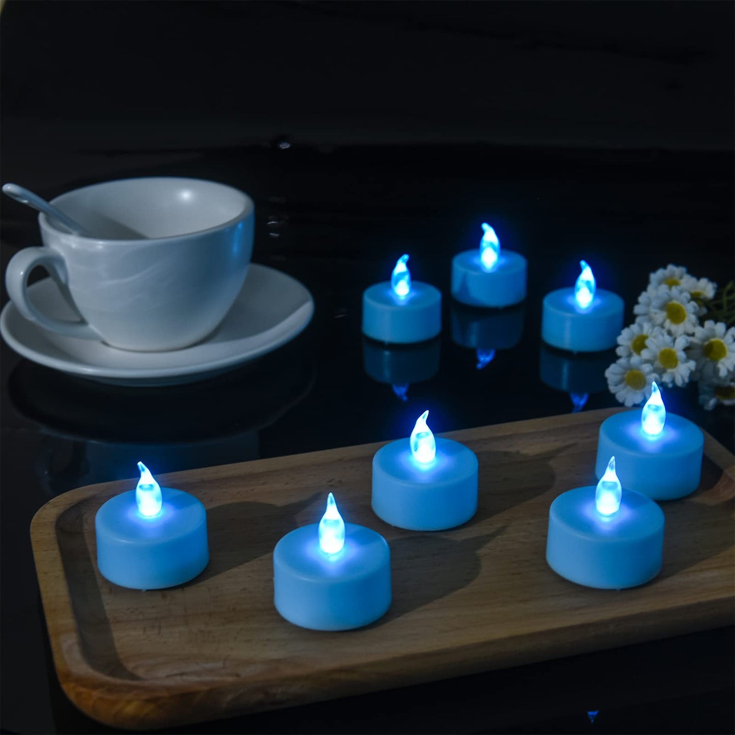 LED Tea Lights Candles- 24PACK Blue Flameless Candles Realistic and Bright Flickering Long Lasting 200Hours for Holiday Celebration,Party, Home Decoration,Battery Operated