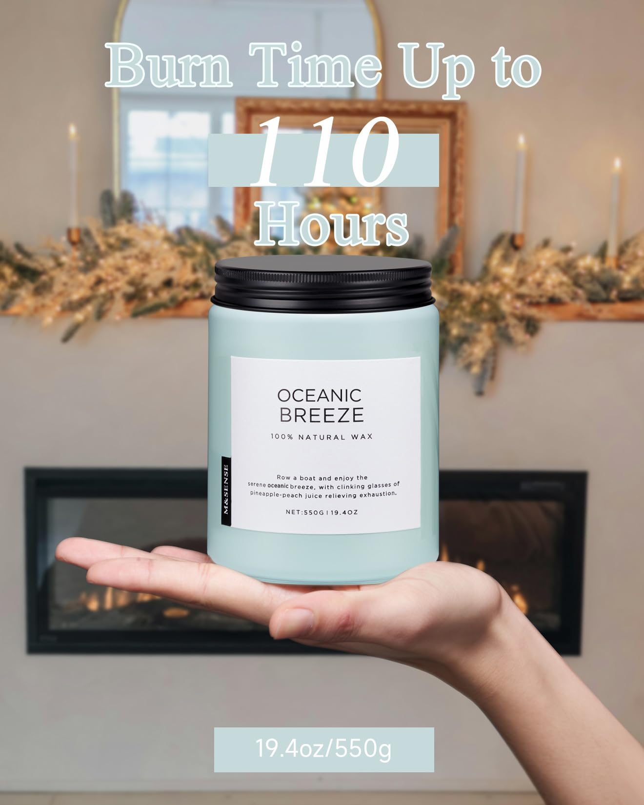 M&SENSE Candle Oceanic Breeze Scented, 19.4oz 110 Hour Long Lasting 2 Wick Pineapple & Mango Scent Natural Soy Candles for Home Scented for Stress Relief & Women/Men