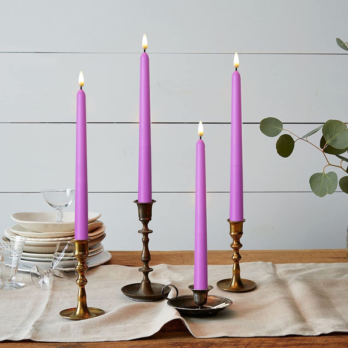 NONNO & ZGF 10 Pack Purple Flameless 11'' Wax Covered Taper Candles with 2 Remote, Use 2-AA Battery (Not Included, Runs 200 Hours)