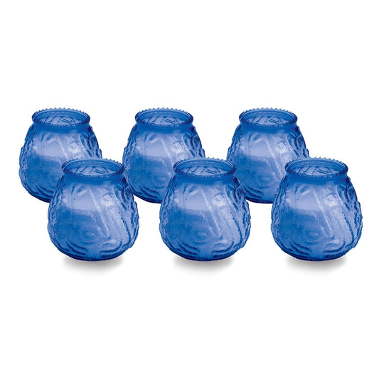 Sterno Euro-Venetian Centerpiece Glass Jar Wax Candles, Decorative Vintage Votive Vintage Holder for Bar or Restaurant, Burns Up to 45 Hours, Pack of 6 - Blue