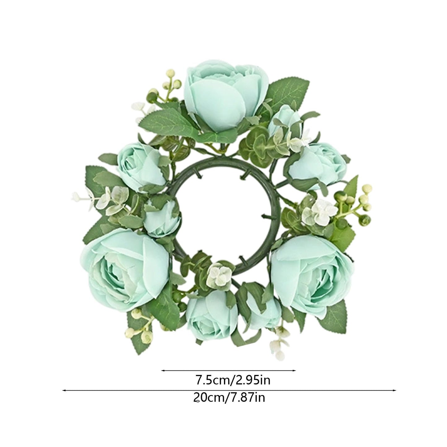Artificial Rose Candle Rings Wreath Mini Floral Wreaths Pillar Candle Holder with Blooming Flowers and Green Leaves for Wedding Party Home Table Centerpieces Decor (Blue)
