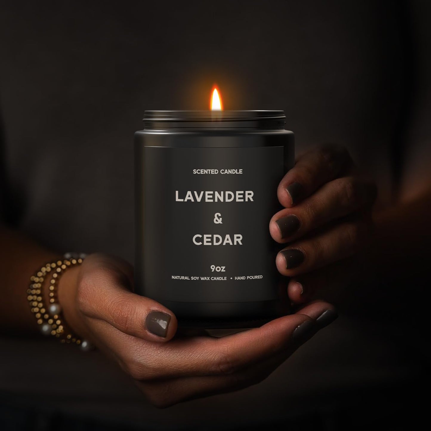 VEGISHINE Lavender＆Cedar Candle, 9oz Scented Candle for Men, Scented Candles for Home, Soy Candle Gifts for Men, Personalized Blessing Minimalist Men's Scented Candle