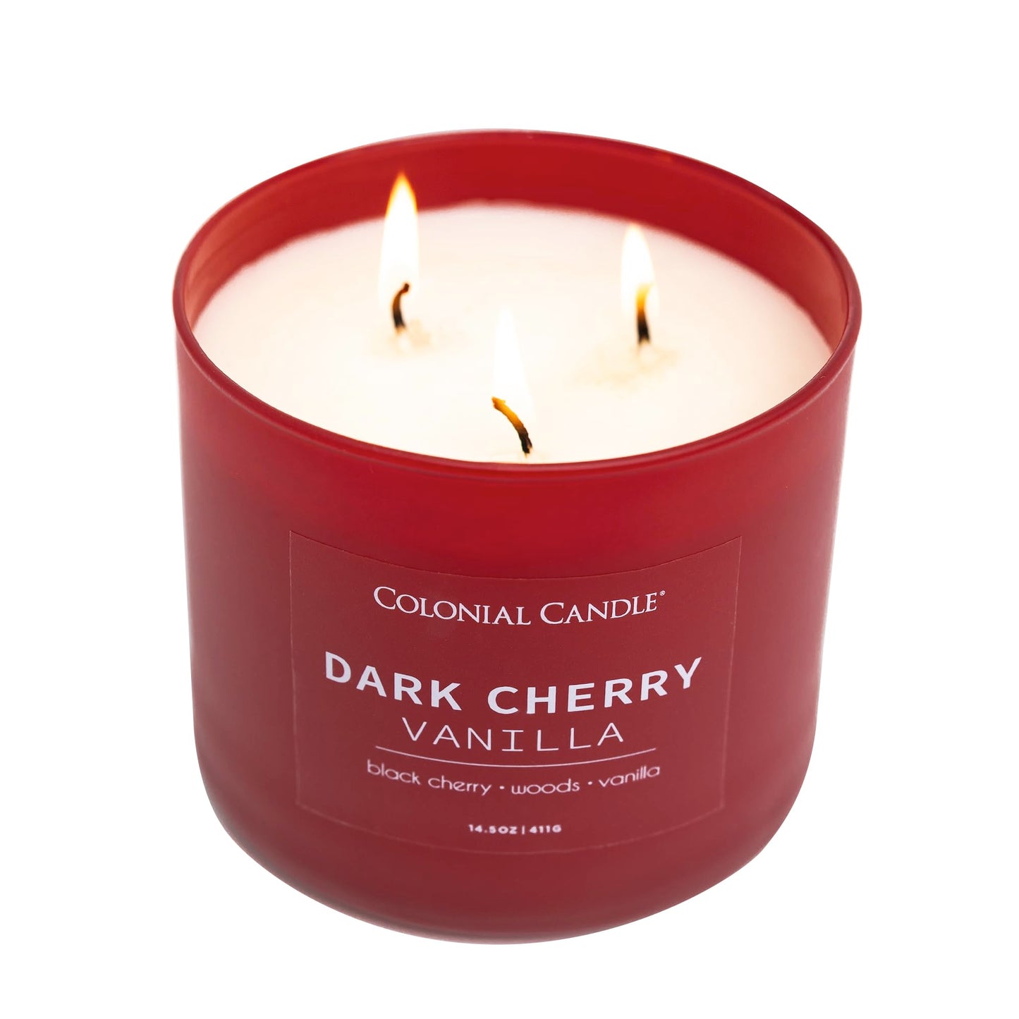 Colonial Candle Dark Cherry Vanilla Scented Jar Candle, Pop of Color Collection, 3 Wick, 14.5 oz - Up to 60 Hours Burn