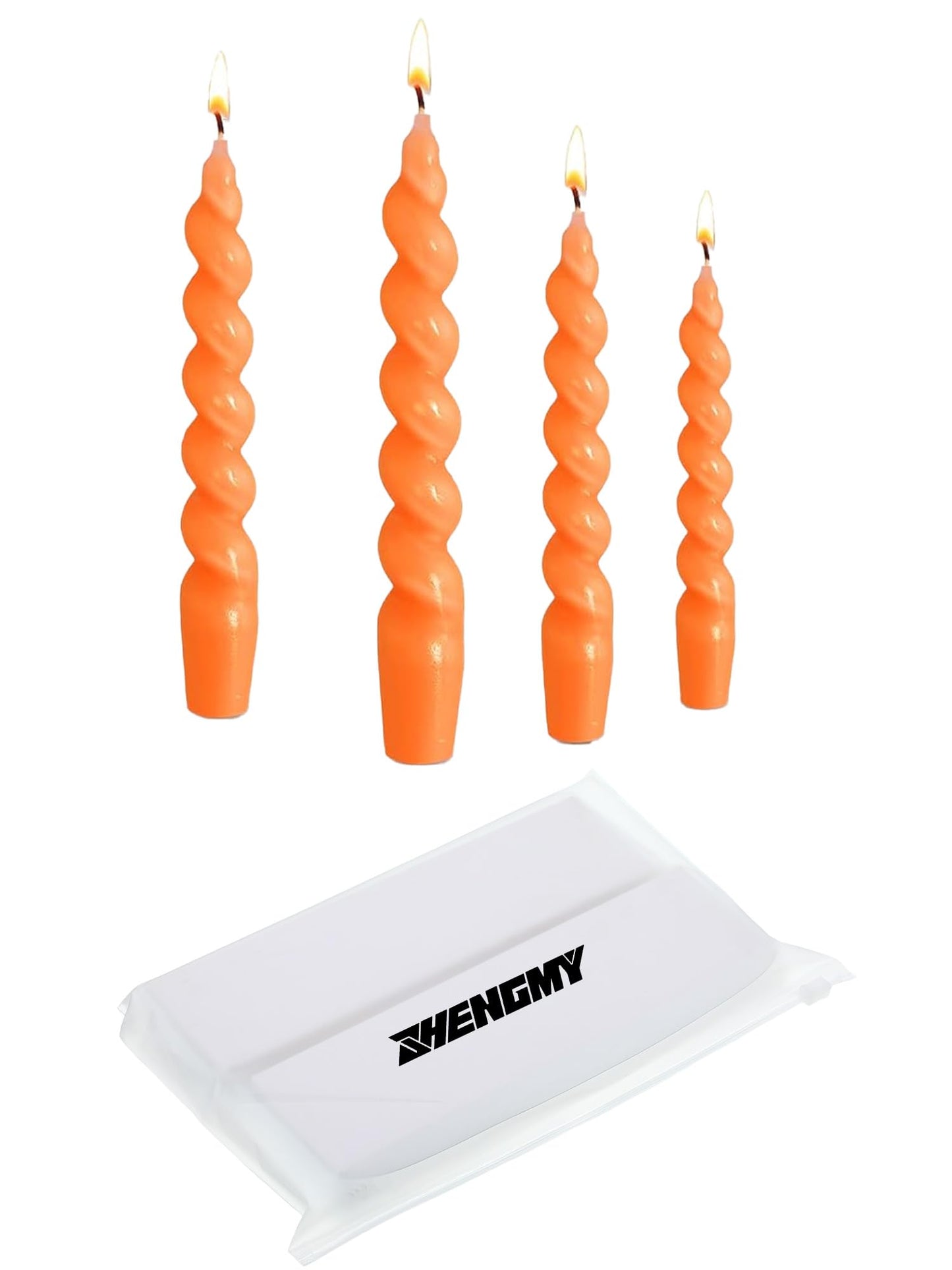 Zhengmy 4 Pcs Orange Spiral Taper Candle 7 Inch Twisted Long Wax Dinner Candlestick for Fall Halloween Christmas Holiday Valentines Wedding Birthday Baby Shower Table Decor(Solid)
