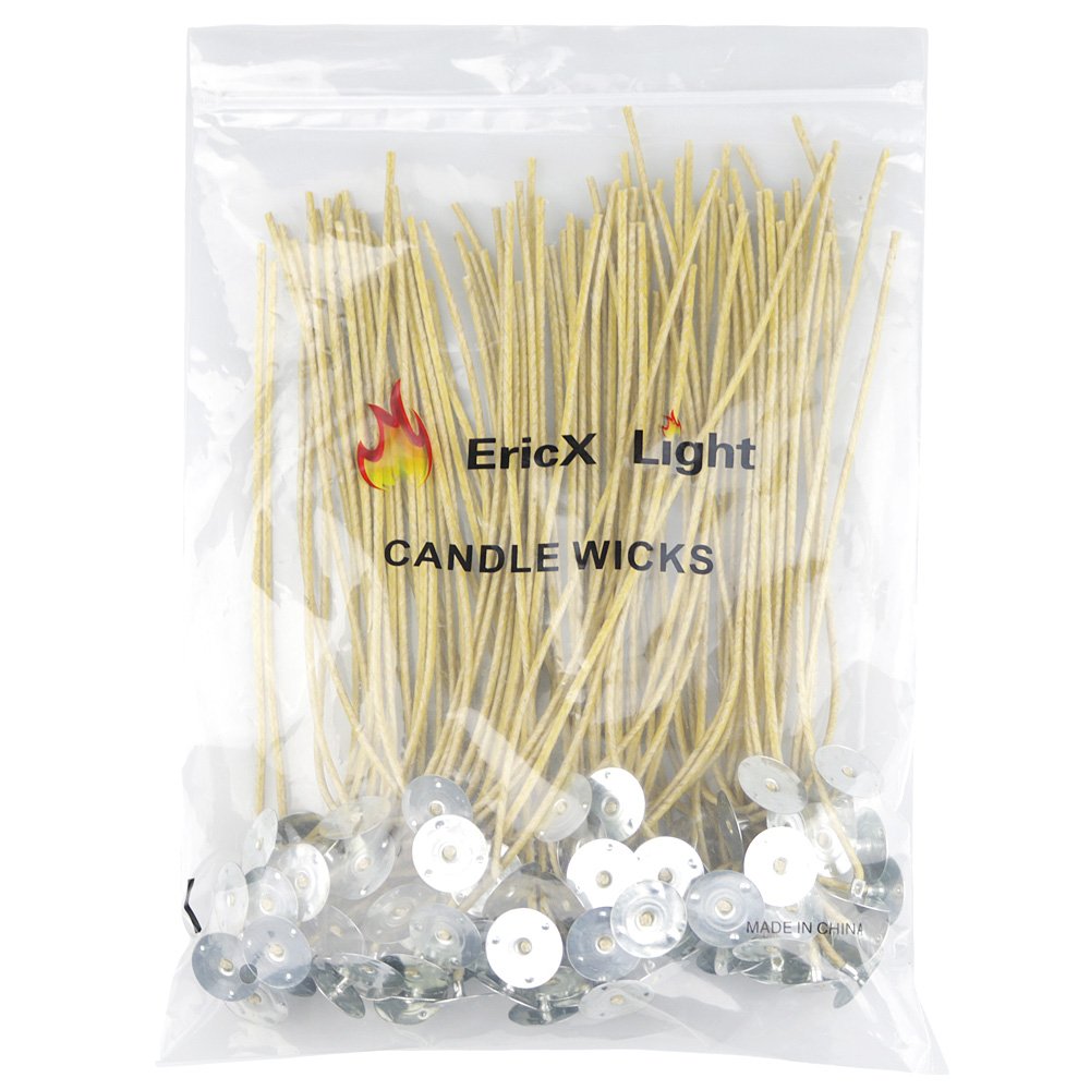 EricX Light Organic Hemp Candle Wicks, 100 Piece 8" Pre-Waxed by Beeswax & Tabbed, for Candle Making