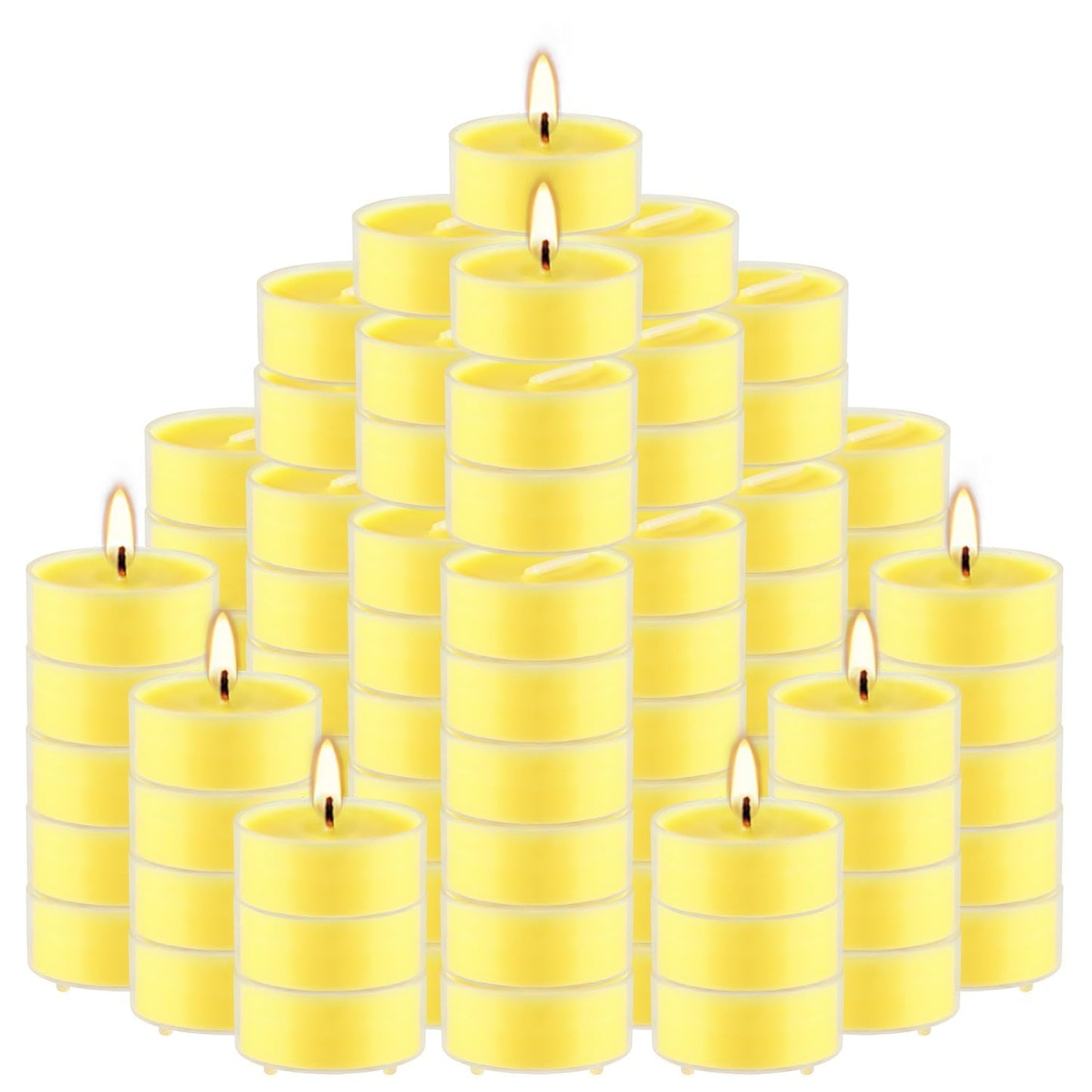 3.5-Hour 100Pack Yellow Tealight Candles, Outdoor and Indoor Summer Scented Candle,Natural Soy Wax Candle for Home Patio Garden Yard Balcony,BBQ Birthday Emergency
