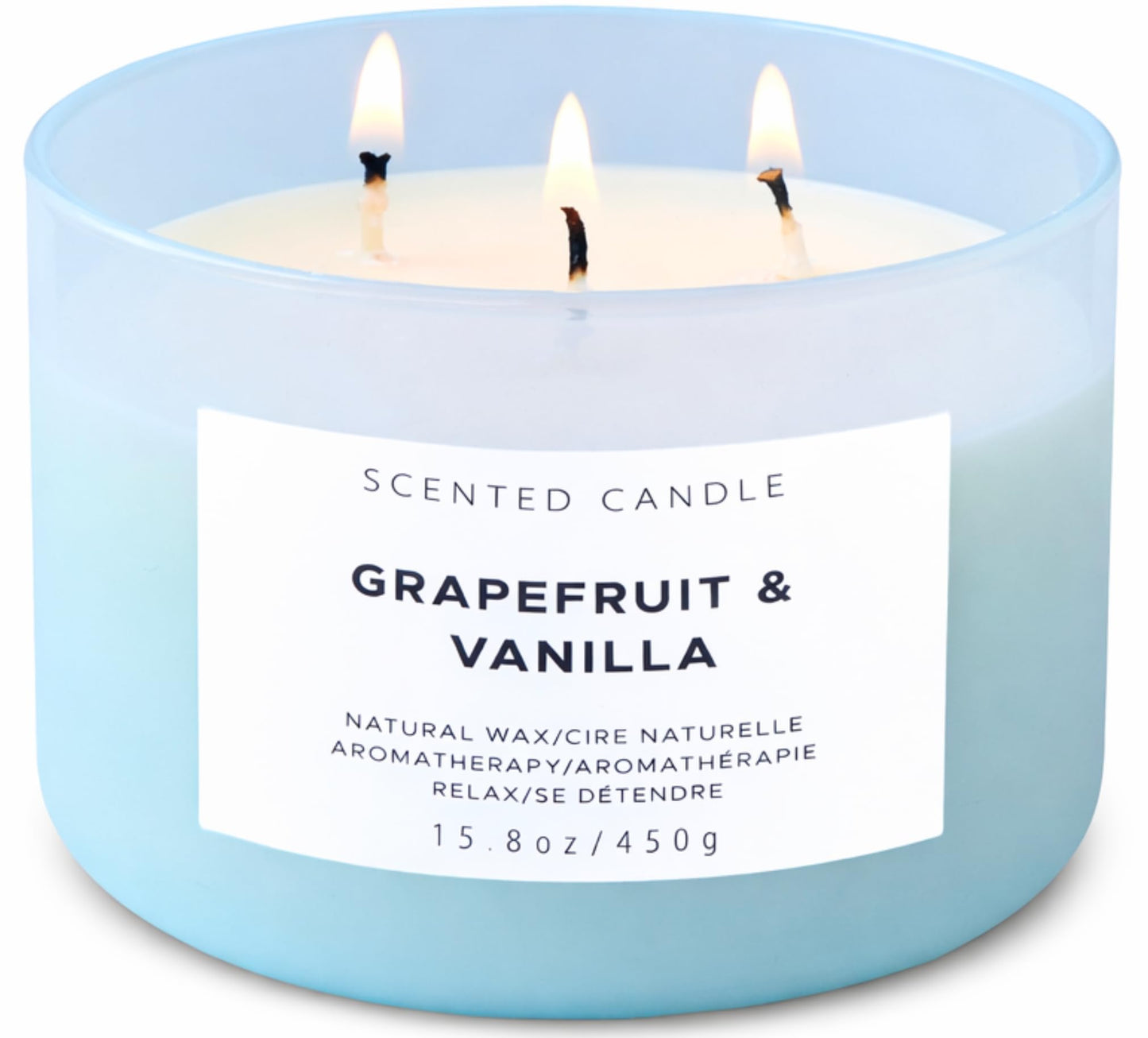 Grapefruit Vanilla 3-Wick Soy Candle | 15.8 oz Large Scented Candle for Home | Highly Scented Aromatherapy Candle for Women | Luxury Citrus Vanilla Candle Gift | Clean Burn Long Lasting