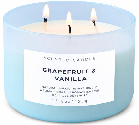 Grapefruit Vanilla 3-Wick Soy Candle | 15.8 oz Large Scented Candle for Home | Highly Scented Aromatherapy Candle for Women | Luxury Citrus Vanilla Candle Gift | Clean Burn Long Lasting