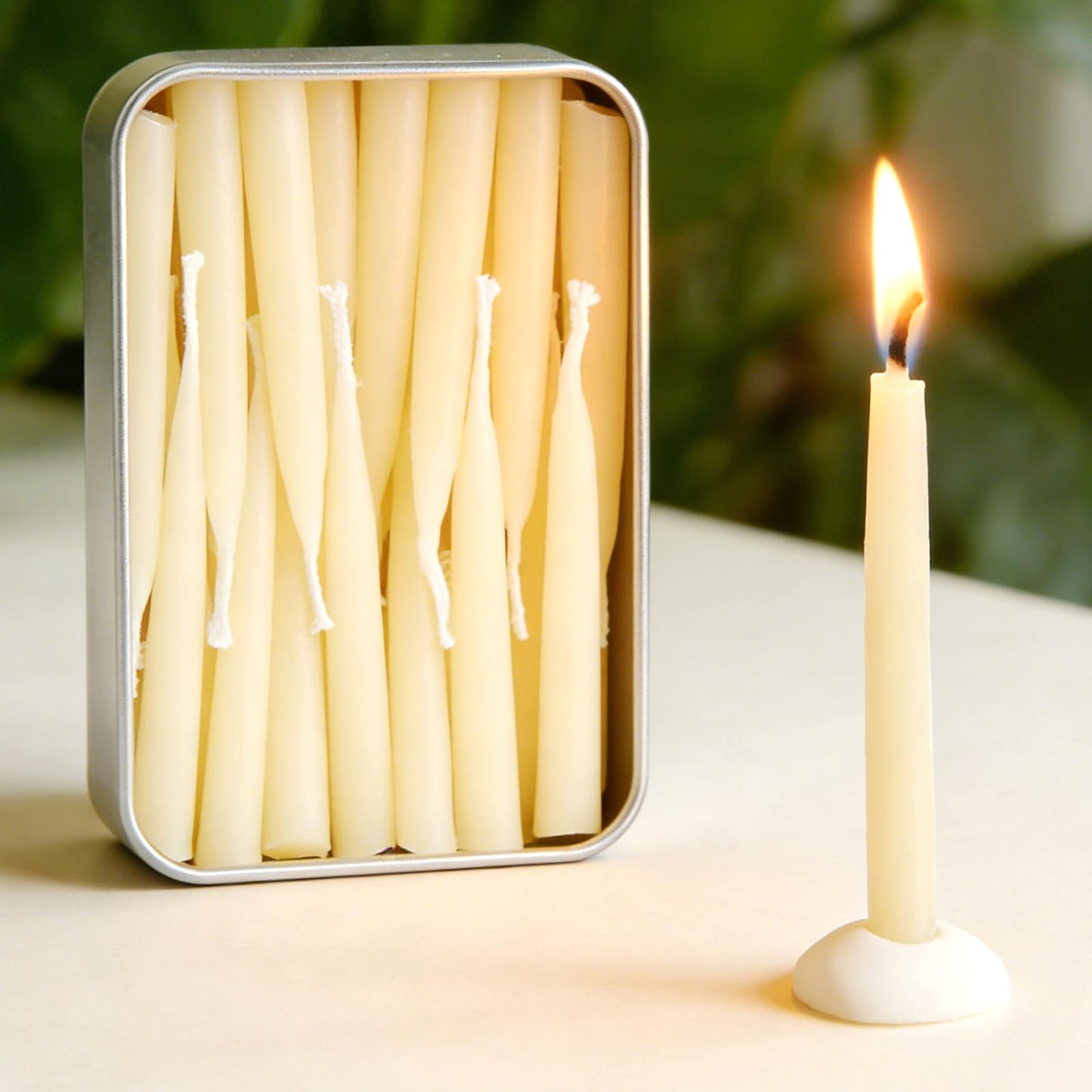 20 Minute 100% Pure Beeswax Candles, Mini Mindful Meditation Taper Candles, Smokeless & Dripless with Holder for Yoga, Prayer, Relaxation (White,24 Pack)