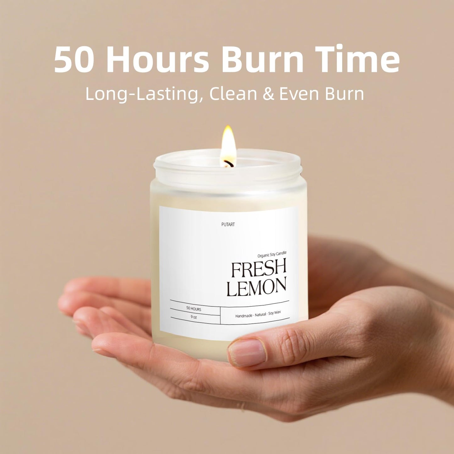 Putart Fresh Lemon Highly Scented Candle for Home, 9oz Natural Soy Aromatherapy Non Toxic Candles with Essential Oil, Home Fragrance Stress Relief & Meditation Jar Candles Gifts for Women & Men, White