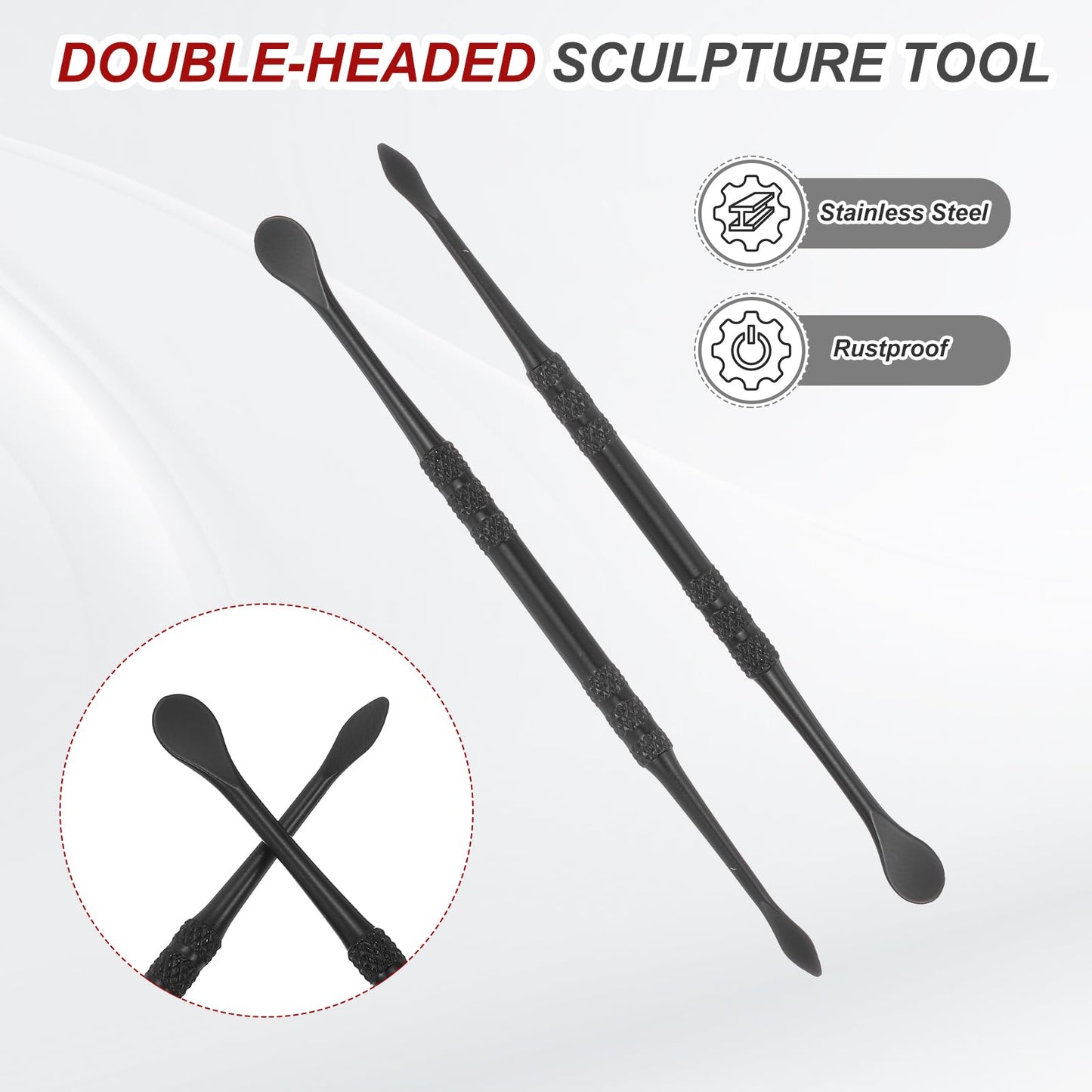 HARFINGTON 11pcs Wax Carving Tool 4.75" Double-Headed Stainless Steel Sculpture Tools Kit Modeling Engraving Sculpting Spoons for Clay Pottery Crafts Shaping, Black Plated