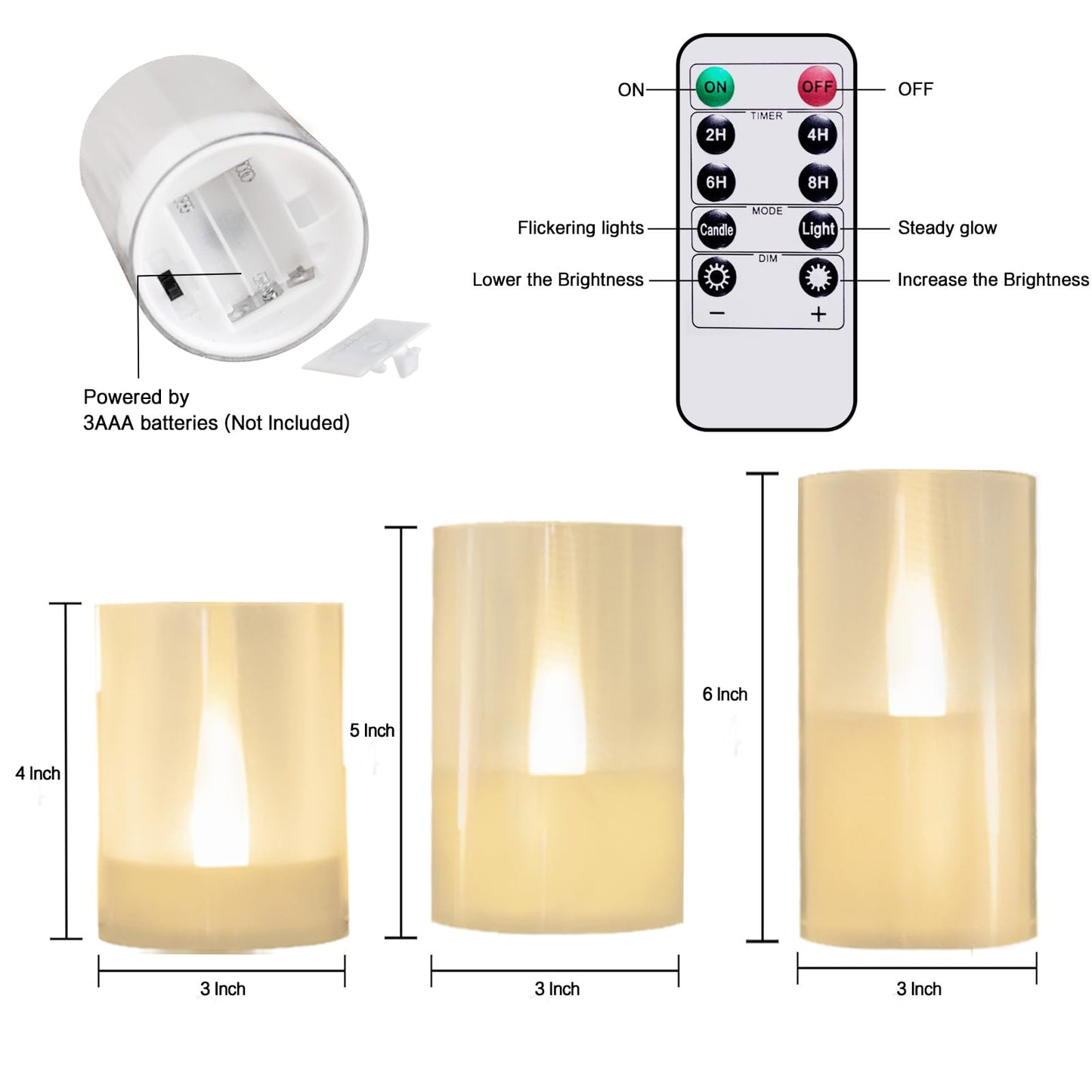 LANKER Flameless Candles with Remote Control and Timer, Battery Operated LED Pillar Candles, Romantic Light, Set of 3 (Warm White)
