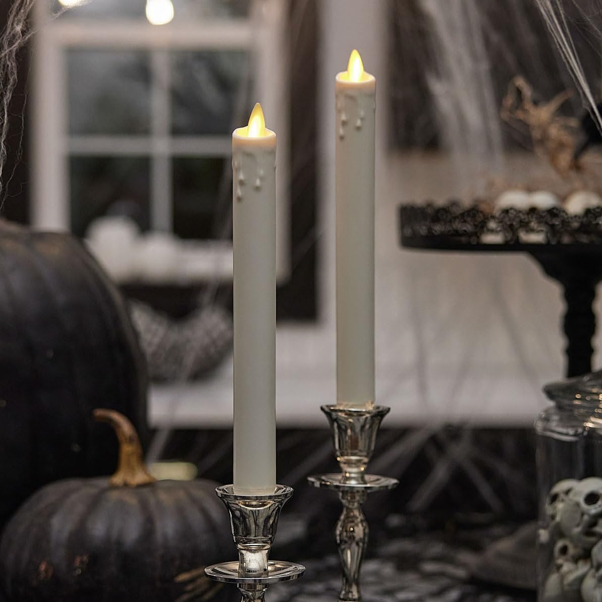 Luminara White Single Wax Drip Flameless Candle Tapers (1 x 9.5 inch), Moving Flame LED Candle Unscented Real Wax with Dripped Top Timer Function, Table, Mantel, Holiday Decoration