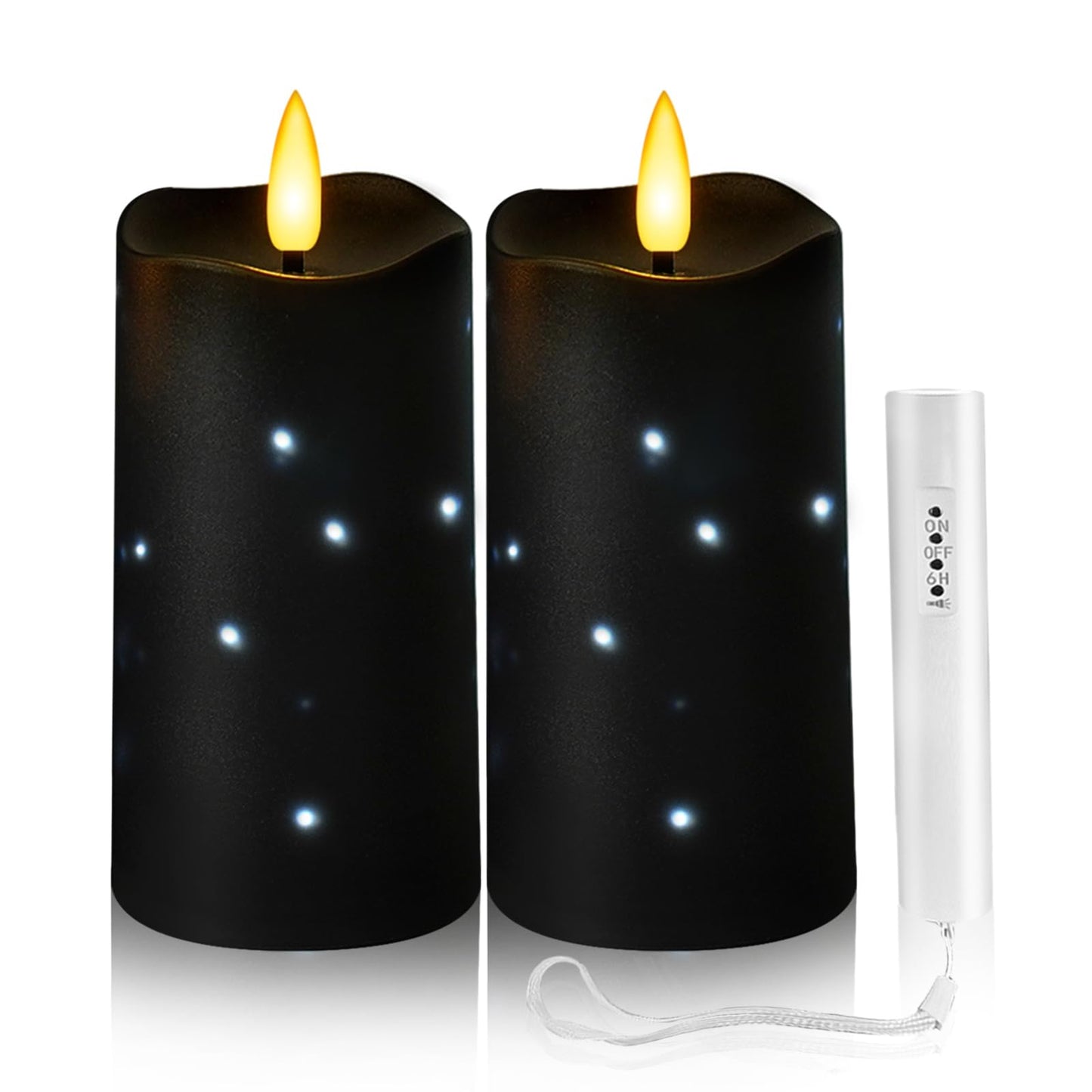 Flameless Candles Embeded Twinkle Starlight, Waterproof LED Flameless Candles with Remote, Plastics Realistic Pillar Candles for Home Decor, Outdoor Garden, Patio Decor 2pcs(Black)