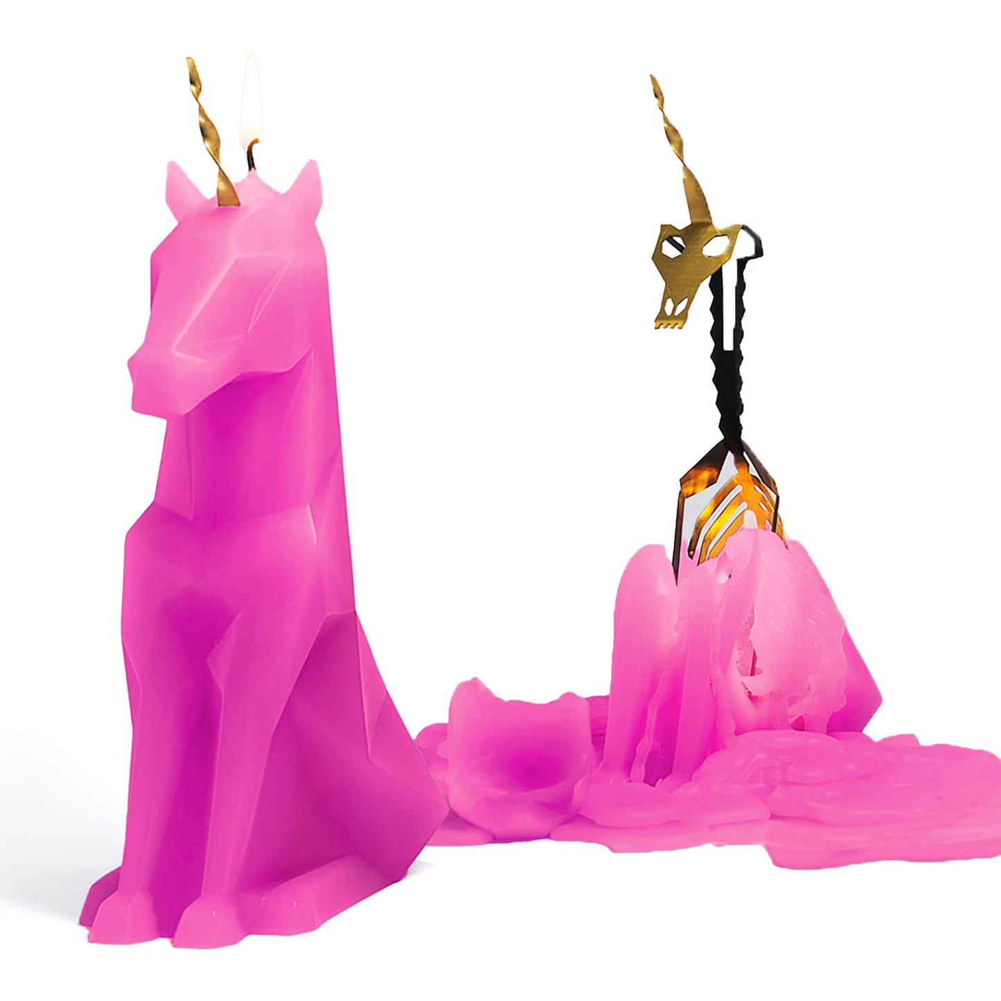 PyroPet Einar Unicorn Candle (Hot Pink) - Original Unicorn Candle with Metallic Skeleton | 16-Hr Burn Time | Dimensions: 5.1x2.6x8 in