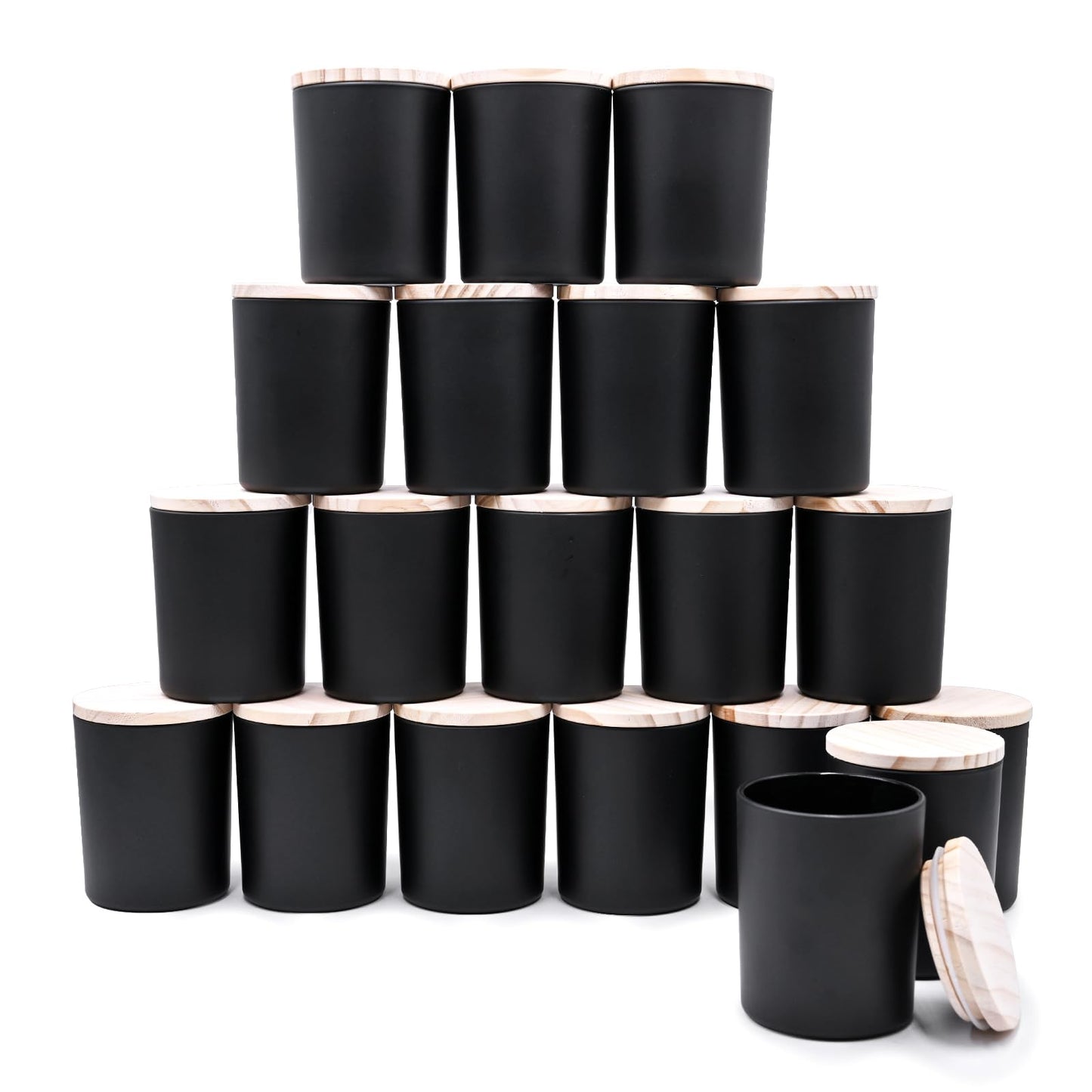 SHOWIN Thick Candle Jars for Making Candles 20 Pcs, 7 OZ Empty Jars with Wood Lids for Candle Making, Sample Container, Matte Black