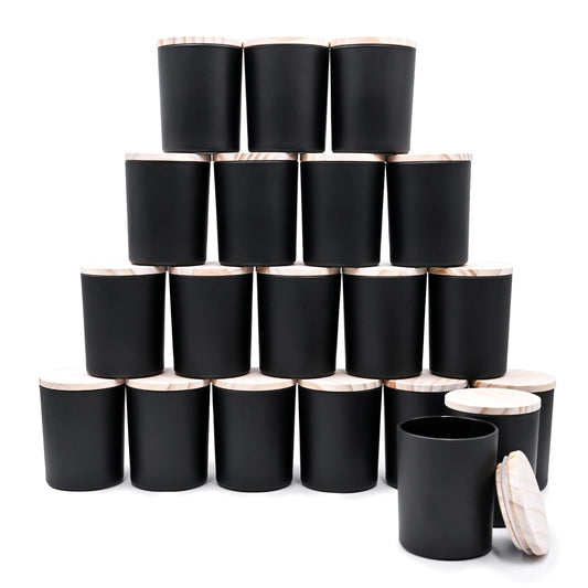 SHOWIN Thick Candle Jars for Making Candles 20 Pcs, 7 OZ Empty Jars with Wood Lids for Candle Making, Sample Container, Matte Black