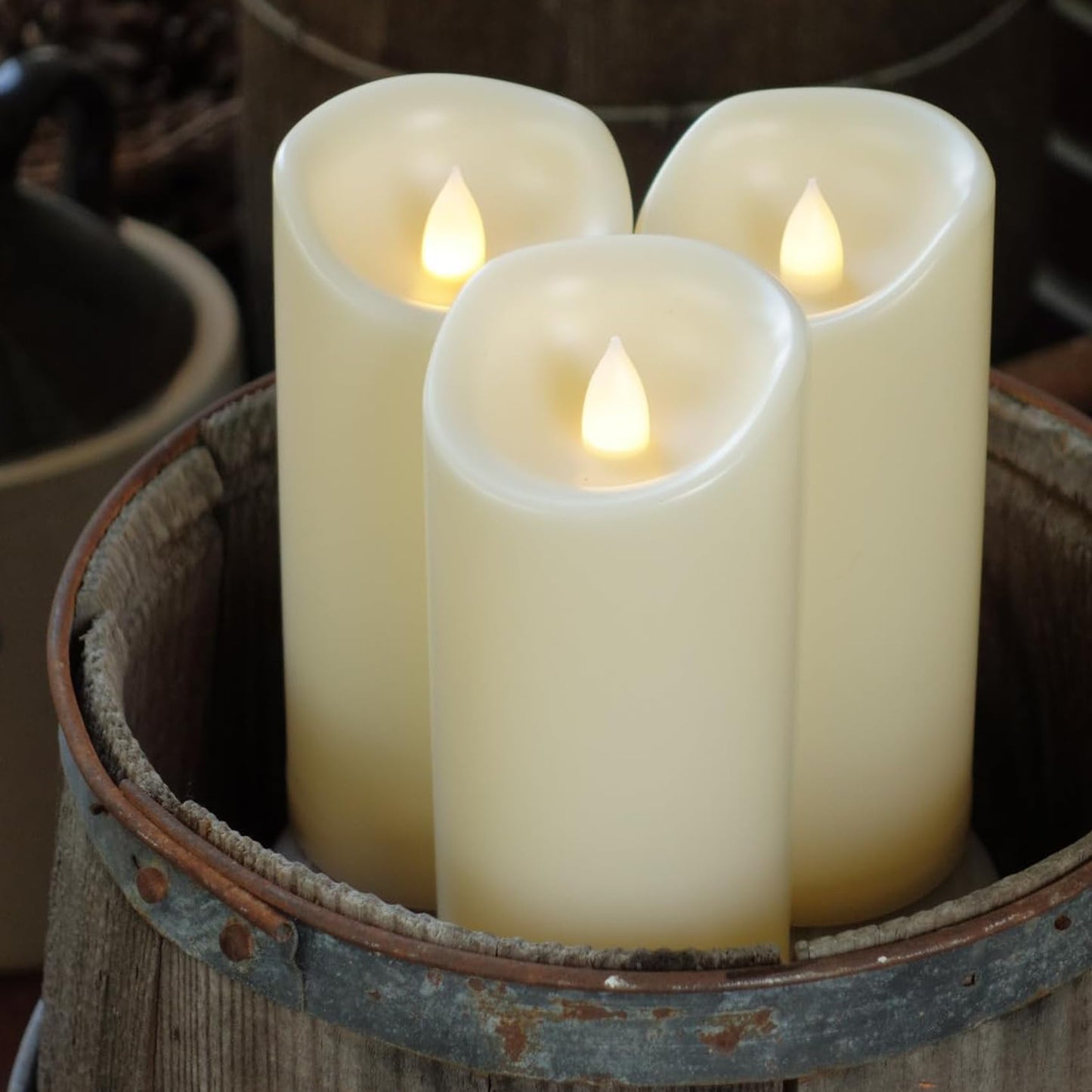 2 Pack Outdoor Battery Operated Candles with Timer (3x7 Inches) Waterproof Flameless Pillar Candles Flickering Plastic LED Fake Candles Electric Lights for Halloween Christmas Decoration Lantern Decor