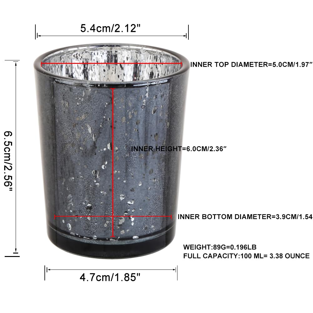 BTGLLAS Black Mercury Glass Tea Light Holders Set of 36 - Elegant Votive Candle Holders for Weddings, Showers and Home Decor - Perfect for Table Centerpieces and Parties (Glass, Black)
