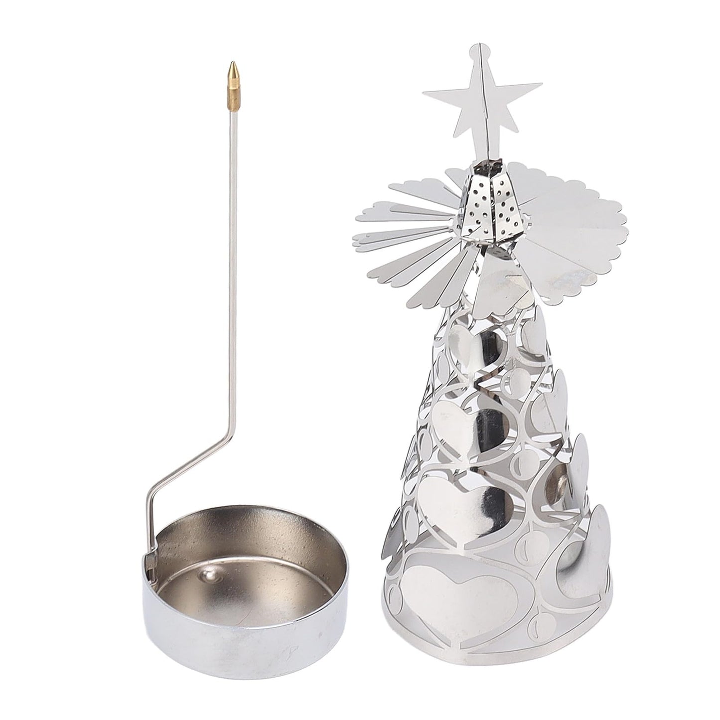 CHEOTIME Spinning Candle Holder with Cup, Rotary Candle Holder Rotating Candlestick Set for Romantic Wedding Christmas Party Home Table Decorations (Heart)