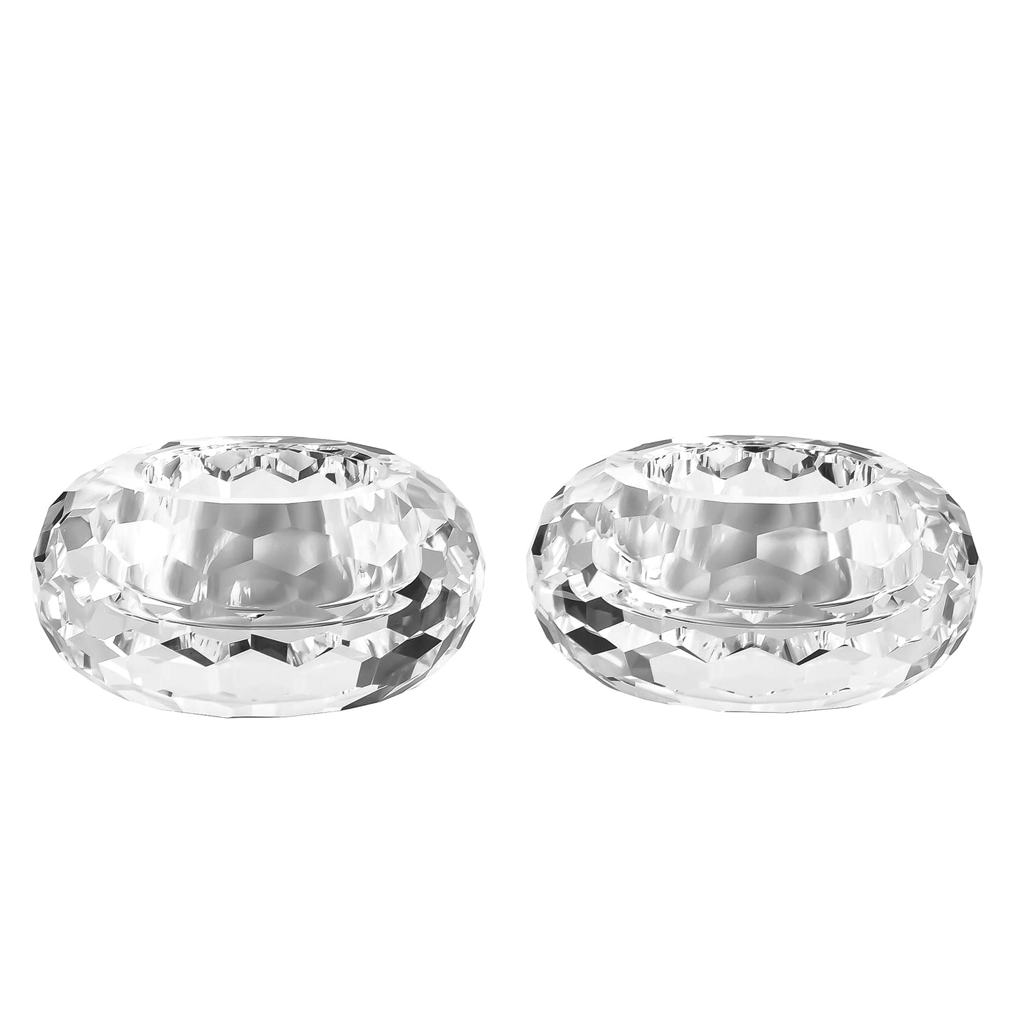 Kitcom Crystal Tealight Candle Holders Pack of 2, Hand-Cut Candle Holder Home Decor for Wedding Banquet Dinner 3.2" Diameter x 1.6" High, Clear