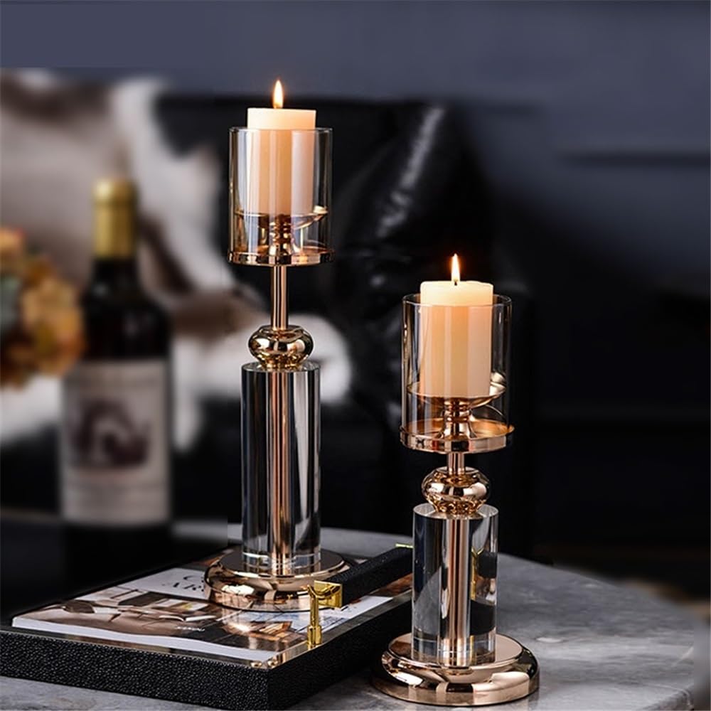 Candlesticks Light Luxury Crystal Glass Candlestick Living Room Porch Decoration Home Dining Table Candle Holder Decorative Candle Holder(Small)