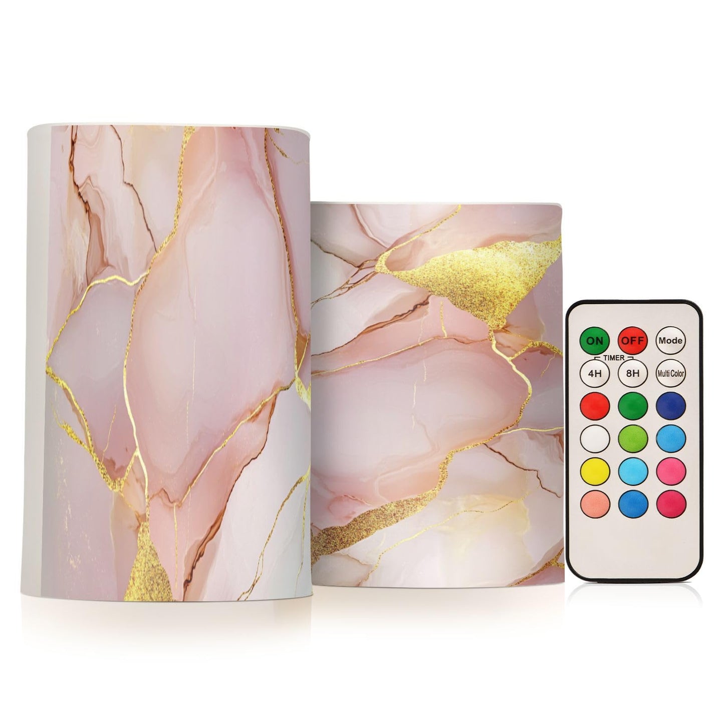 Flameless Pillar Candle Battery Powered Led Candles for Living Room Marble Blush White