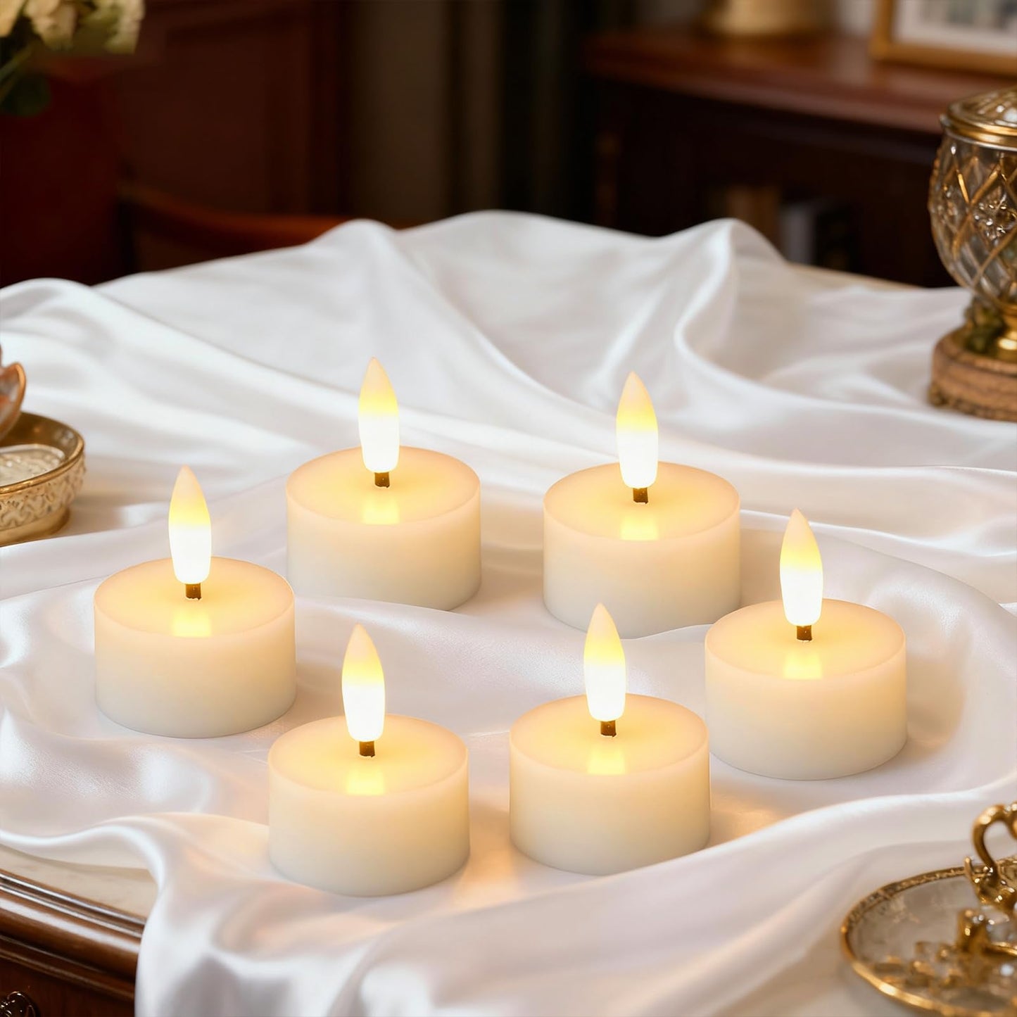 GenSwin Real Wax Tea Lights Candles Battery Operated, Flameless LED Tealights Candles with 6H Timer, 10 Pcs Battery Tea Lights with 3D Flame for Christmas Holiday Home Decor(Ivory, D1.6” x H2”)